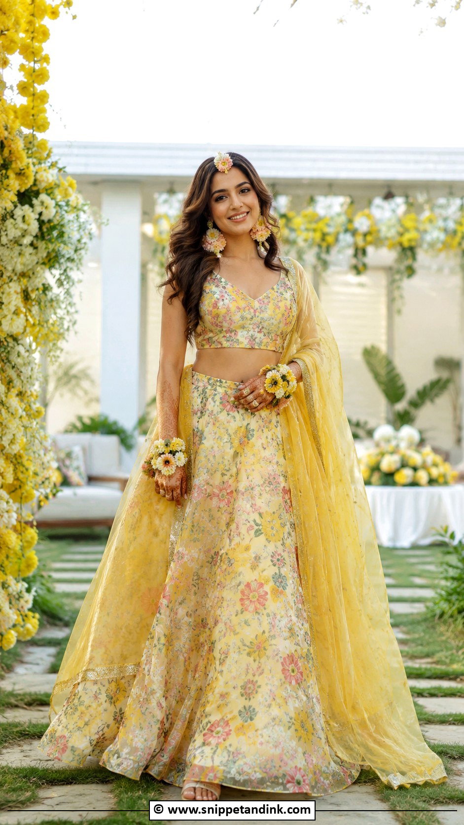 Floral Haldi Lehenga - Snippet and Ink - 30 Haldi Dress Ideas for Bride