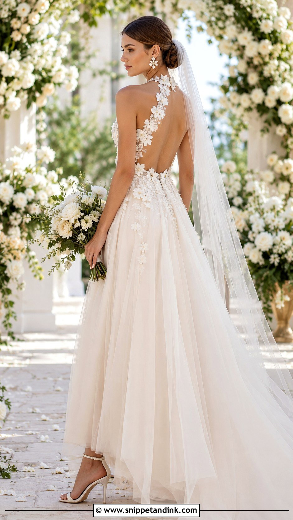 Floral Halter Backless Wedding Dress - Snippet and Ink - 20 Halter Backless Wedding Dress Ideas
