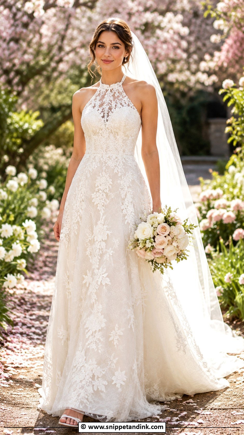Floral Halter Neck Wedding Dress - Snippet and Ink - 30 Halter Neck Wedding Dress Ideas
