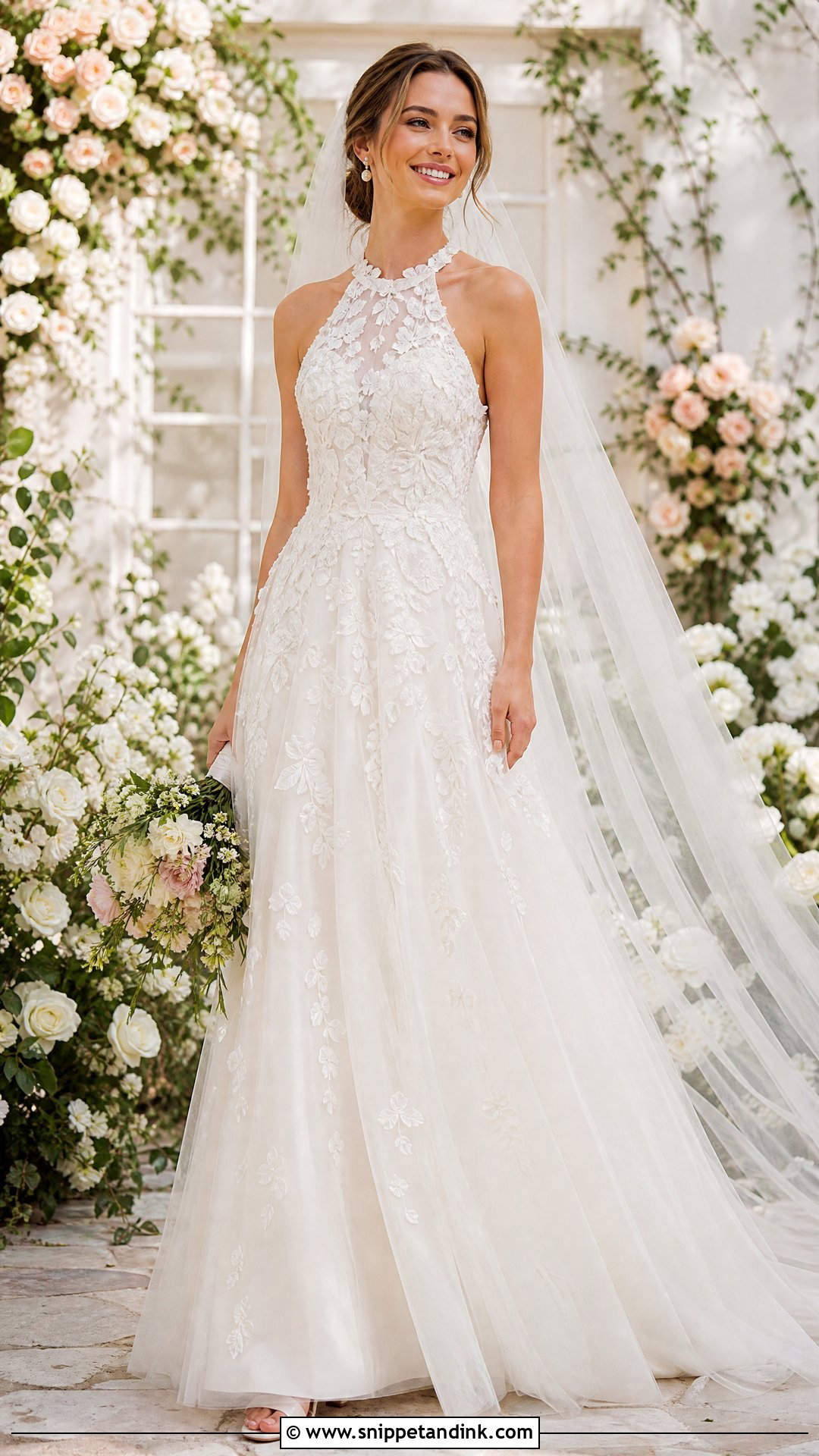 Floral Halter Wedding Gown - Snippet and Ink - 25 Halter Wedding Gown Ideas