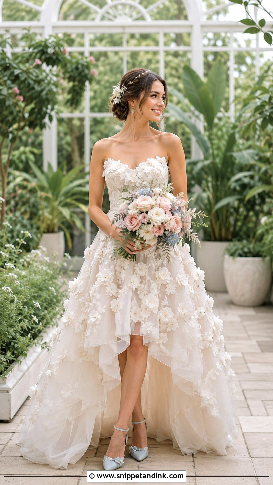 Floral High Low Wedding Dress With Pastel Heels - Snippet and Ink - 20 High Low Wedding Dresses