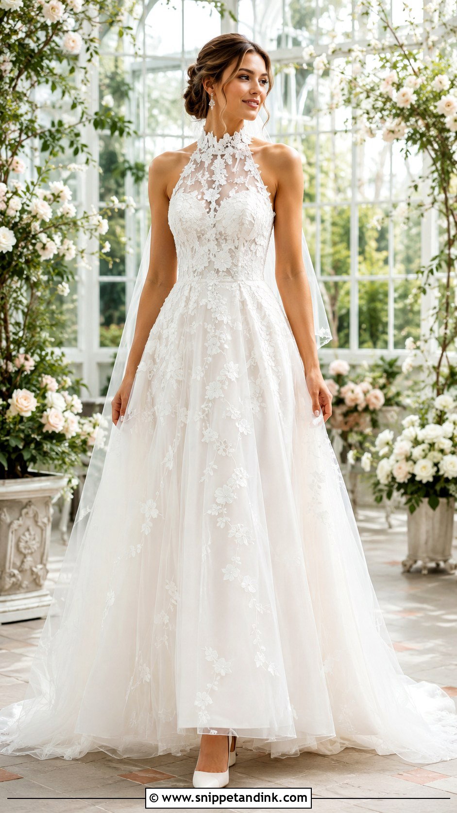 Floral High Neck Halter Wedding Dress - Snippet and Ink - 20 High Neck Halter Wedding Dress Ideas