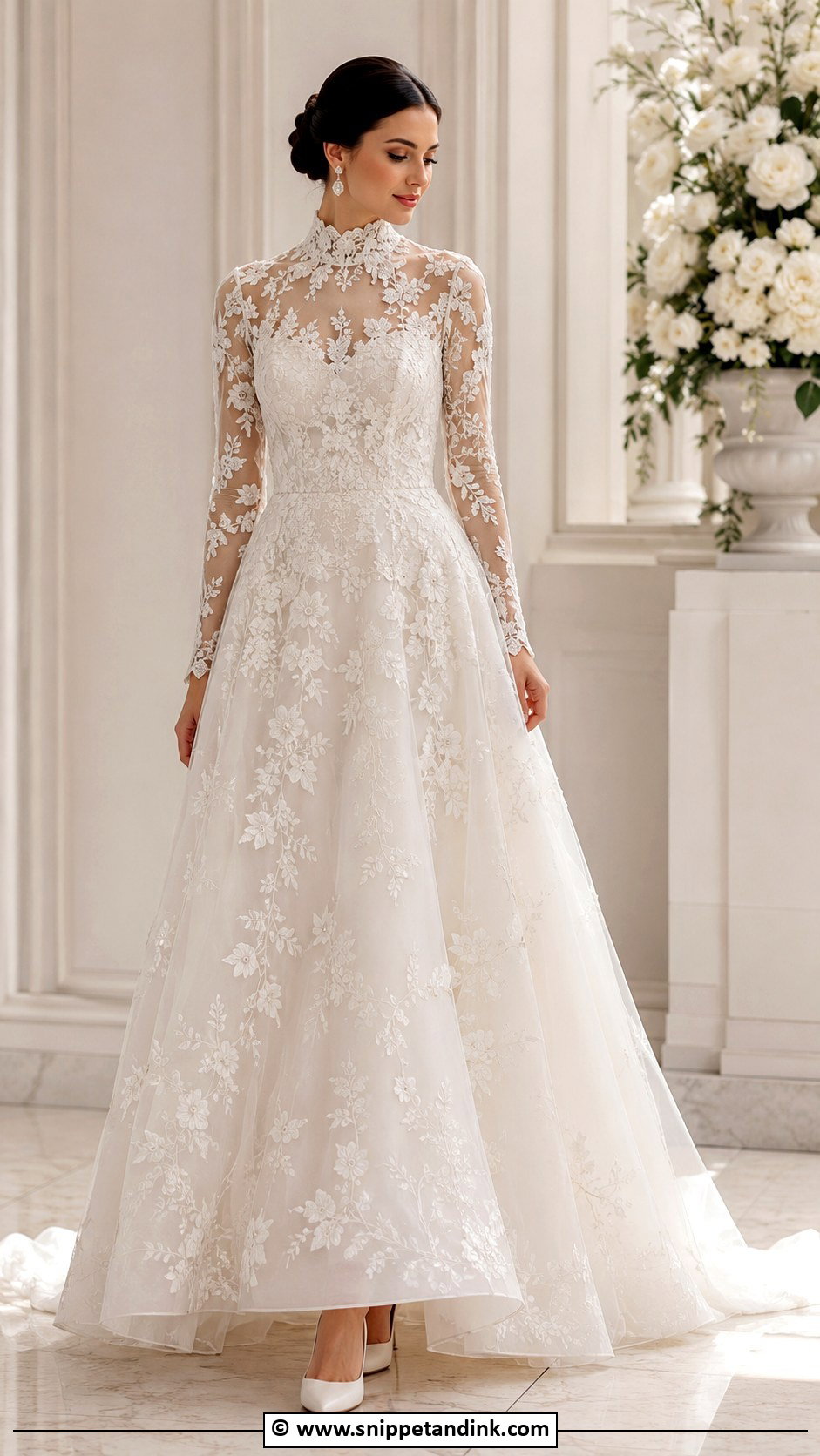 Floral High Neck Wedding Dress - Snippet and Ink - 25 Wedding Dress with Flowers