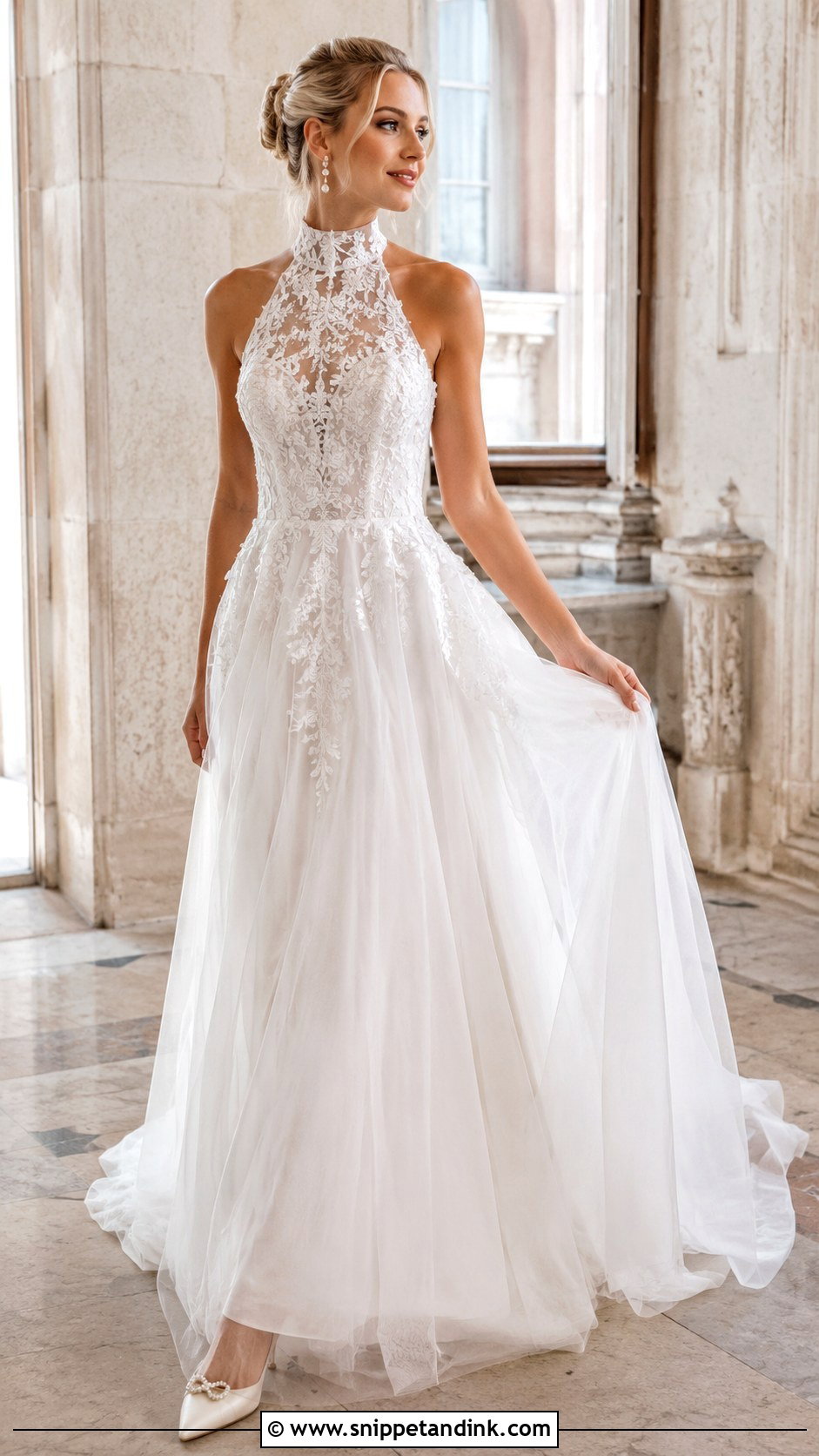 Floral High Neck Wedding Dress - Snippet and Ink - 25 Flowery Wedding Dress Ideas