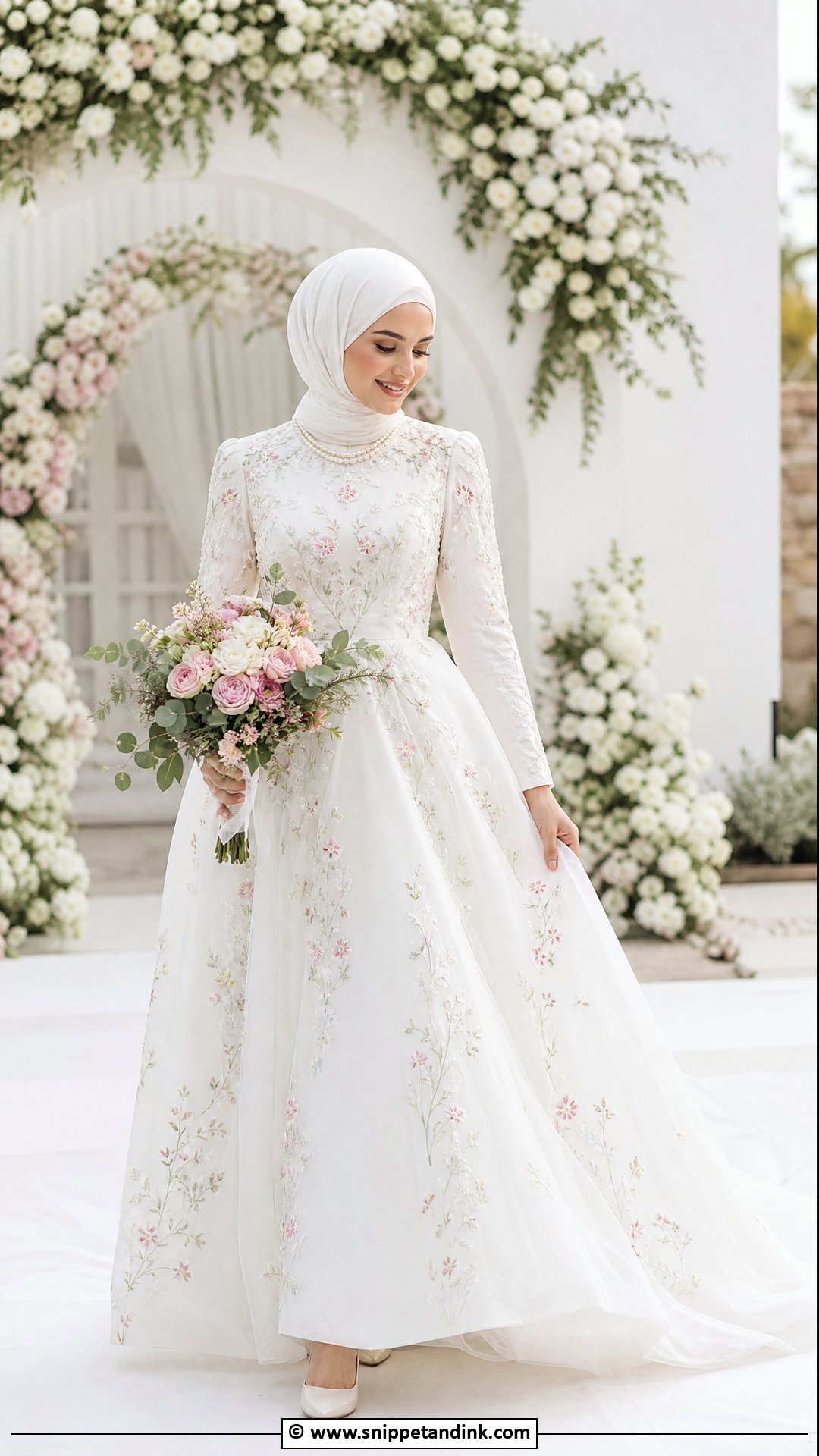 Floral Hijab Bride Dress - Snippet and Ink - 35 Hijab Bride Ideas