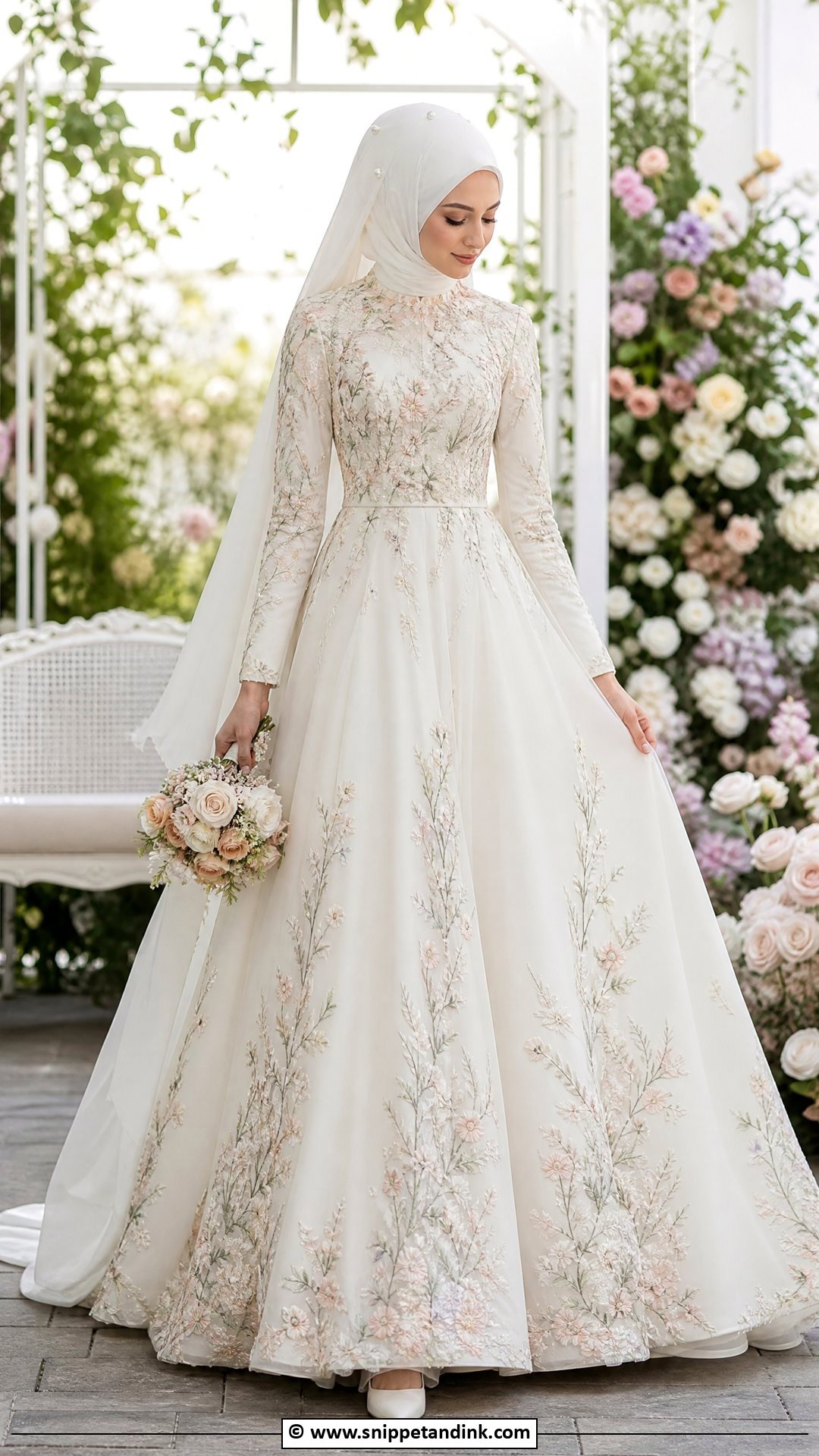Floral Hijab Wedding Dress - Snippet and Ink - 35 Hijab Wedding Dresses