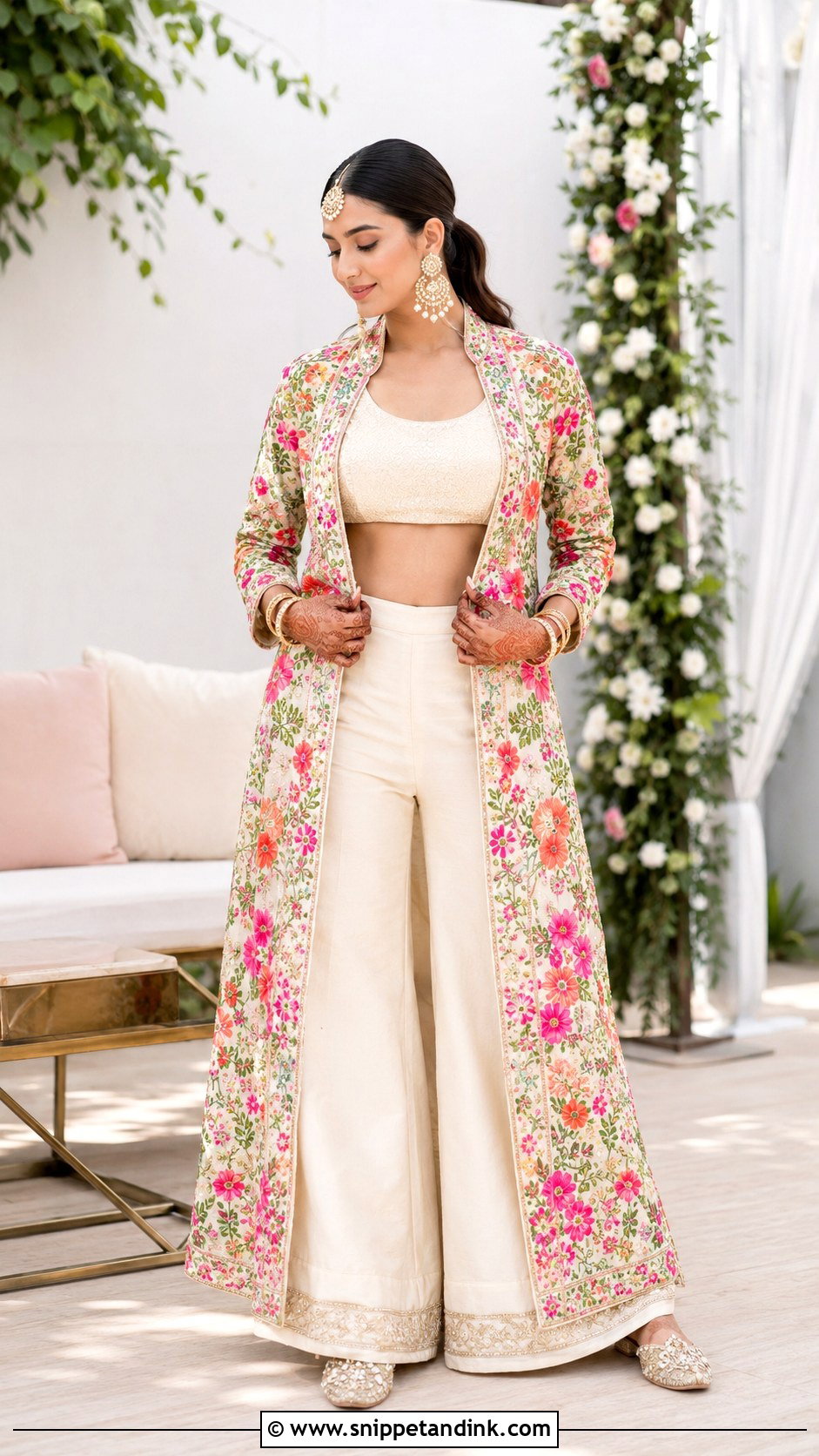 Floral Jacket Bride Mehandi Outfit - Snippet and Ink - 20 Bride Mehandi Outfit Ideas