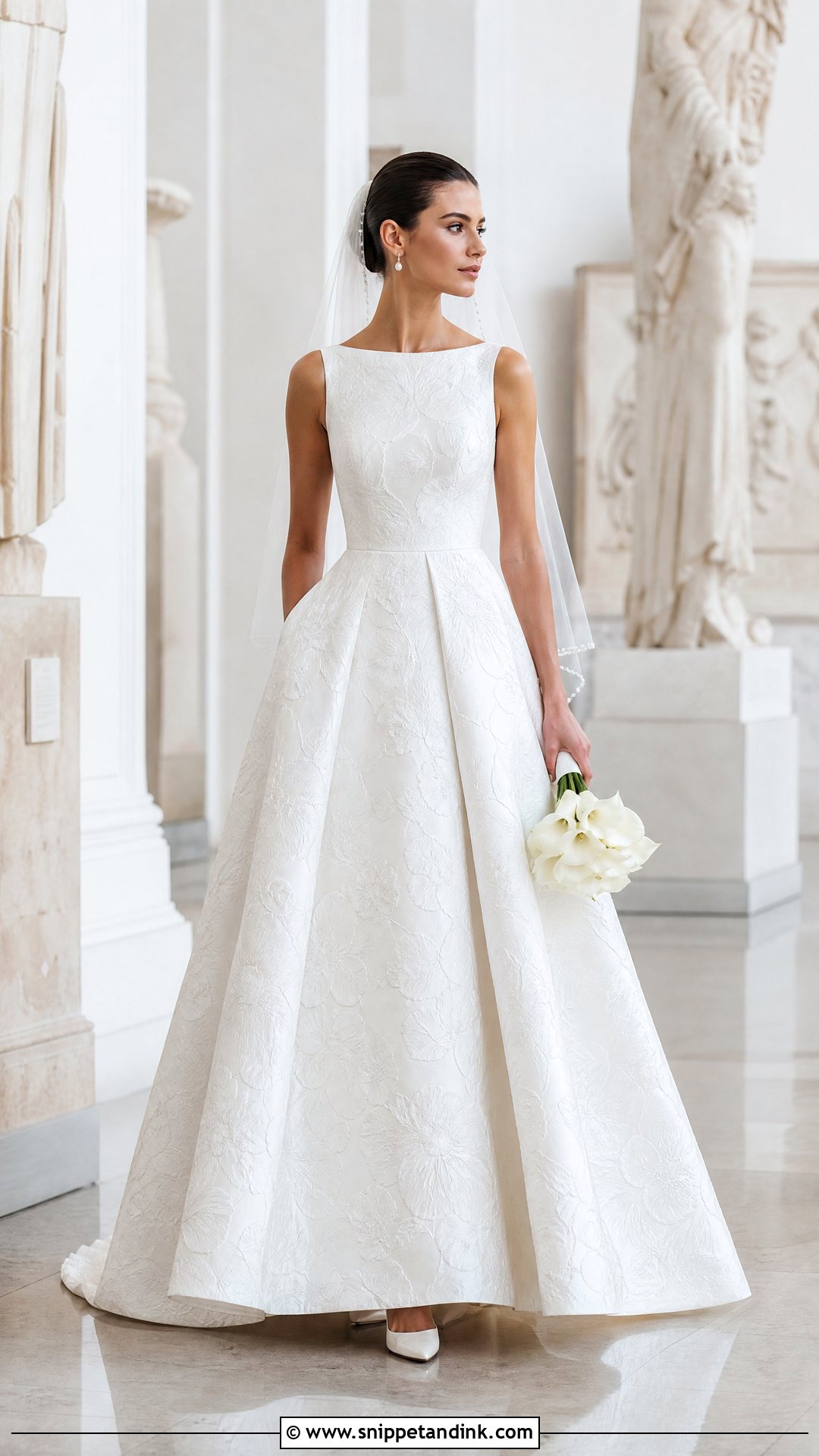 Floral Jacquard A Line Princess Wedding Dress With Pockets - Snippet and Ink - 20 Wedding Dresses a Line Princess