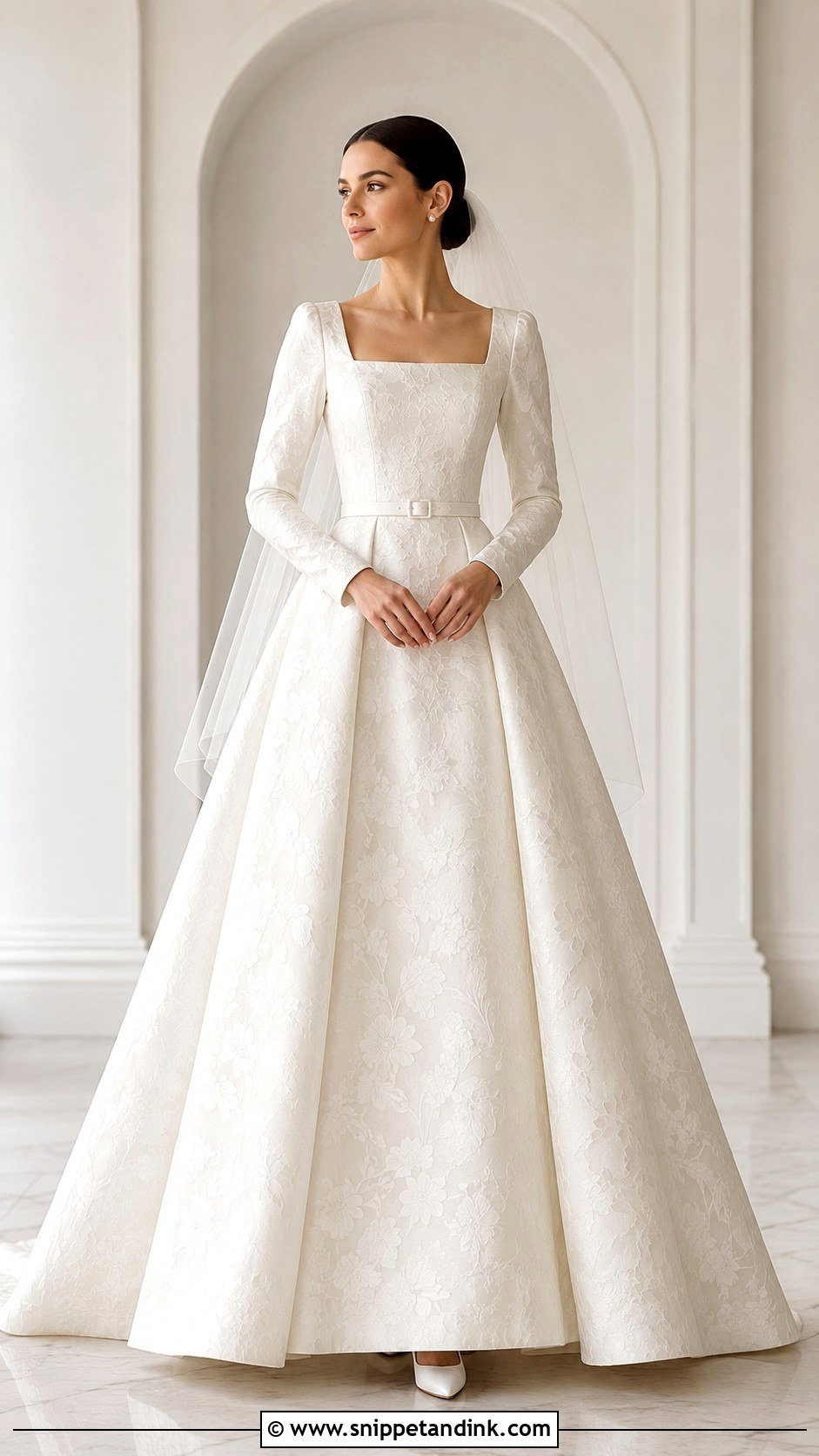 Floral Jacquard Modest Ball Gown Wedding Dress - Snippet and Ink - 20 Modest Wedding Dresses Ball Gown
