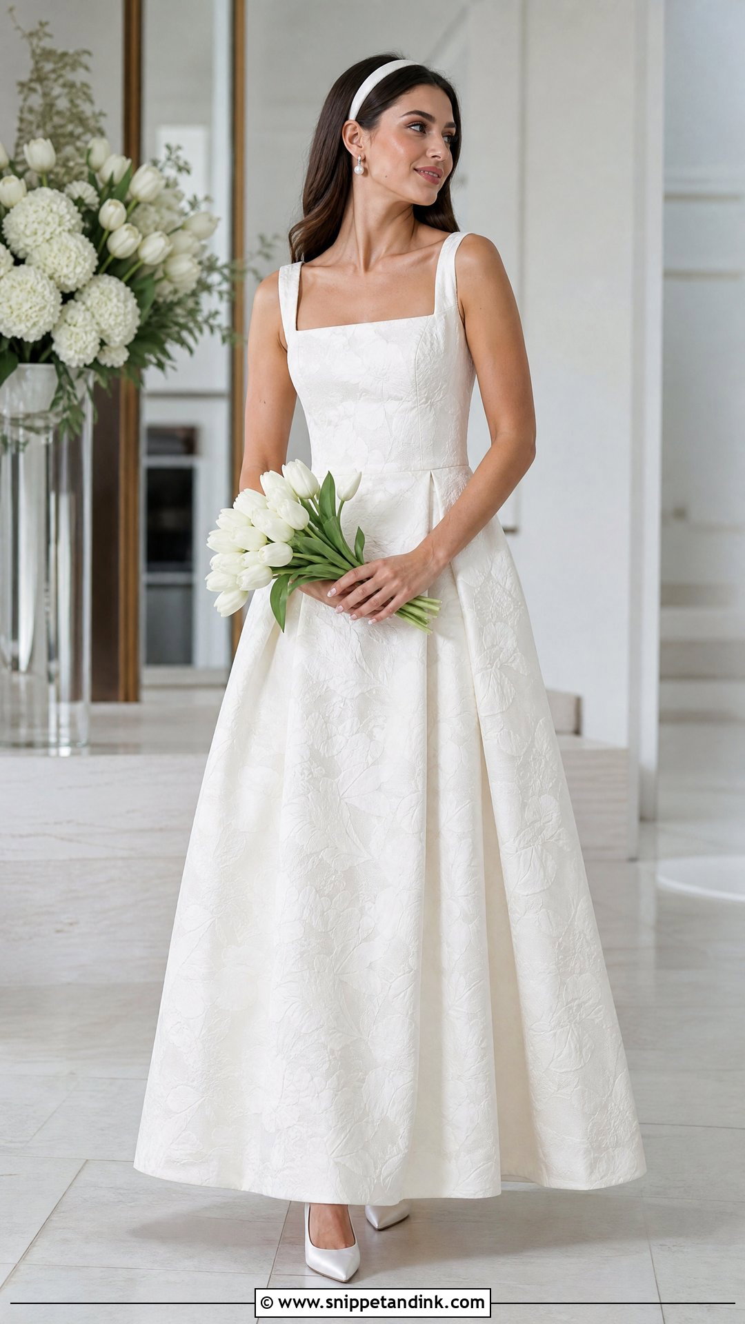 Floral Jacquard Square Neck Bridal Dress - Snippet and Ink - 25 Floral Bridal Dress Ideas