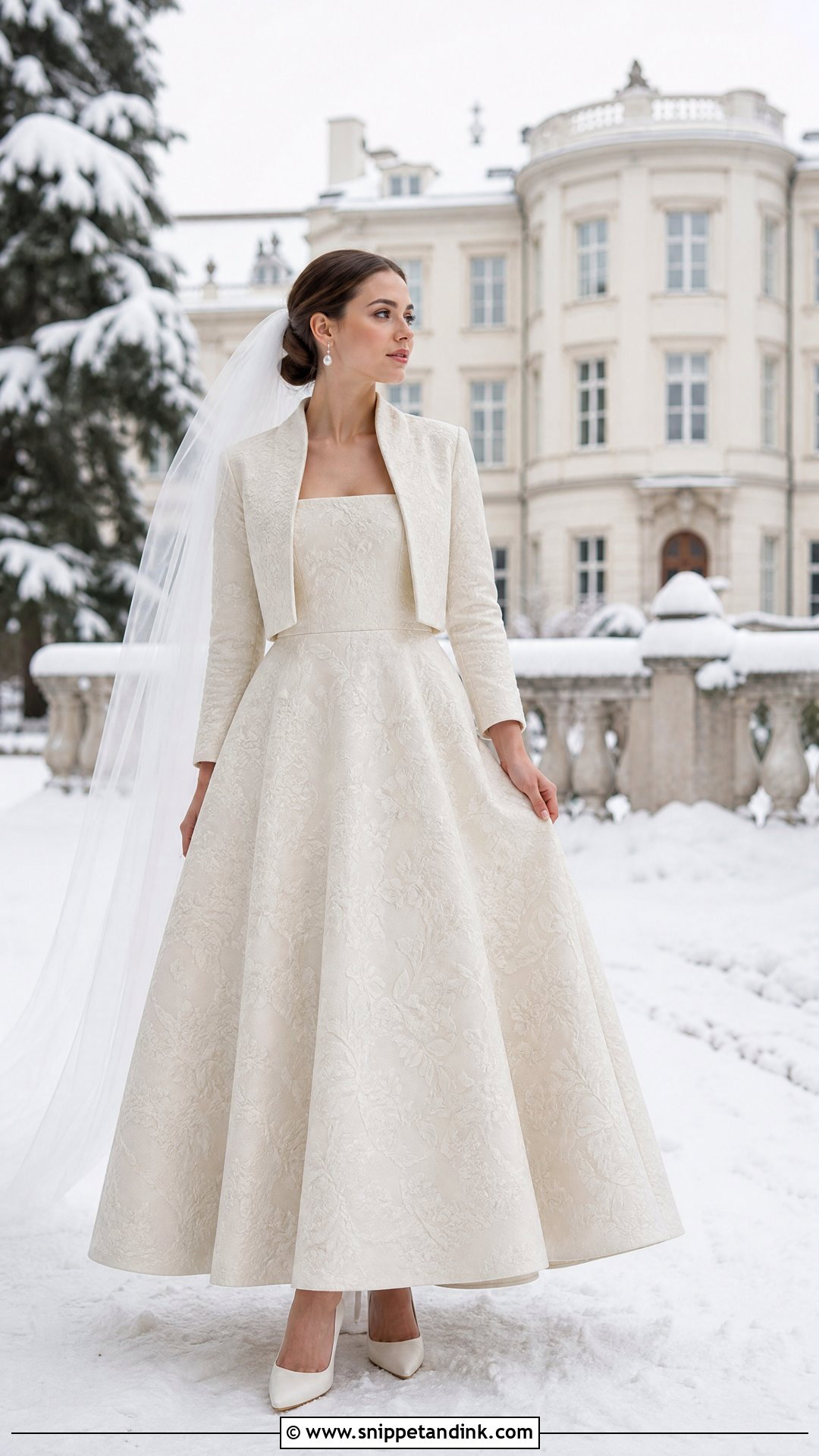 Floral Jacquard Wedding Dress - Snippet and Ink - 20 Winter Wonderland Wedding Dress Ideas
