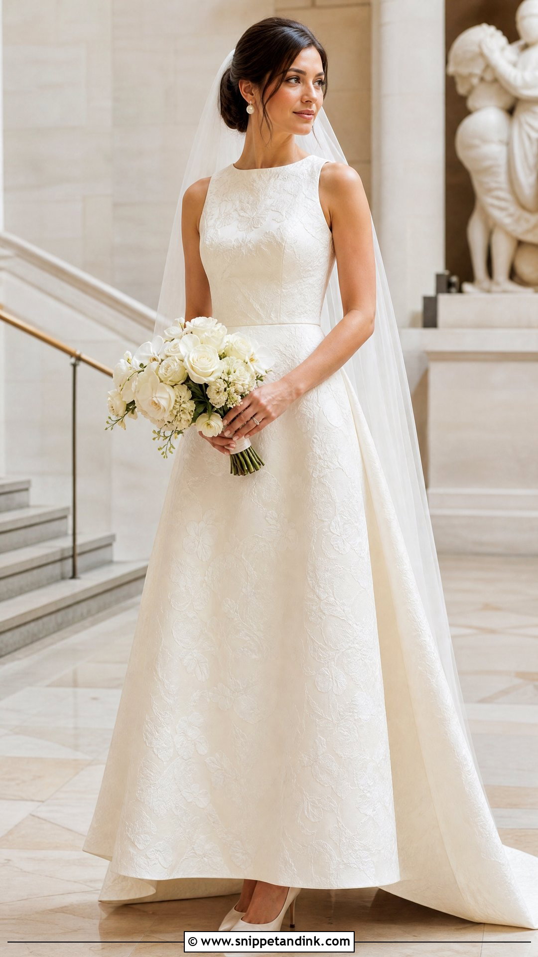 Floral Jacquard Wedding Dress With Classic Pumps - Snippet and Ink - 25 Floral Wedding Dress Ideas