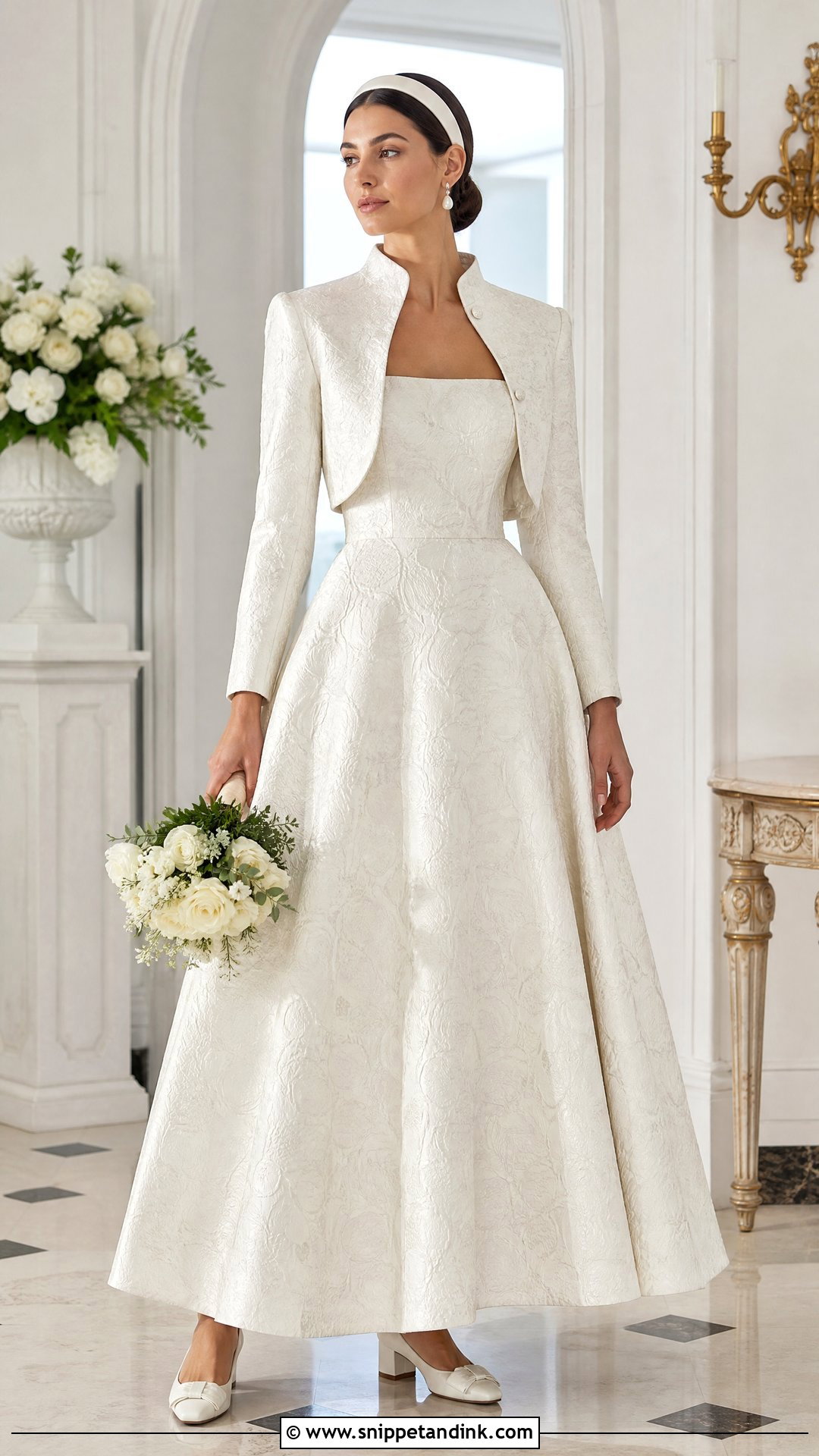 Floral Jacquard Winter Wedding Gown - Snippet and Ink - 25 Winter Wedding Gowns