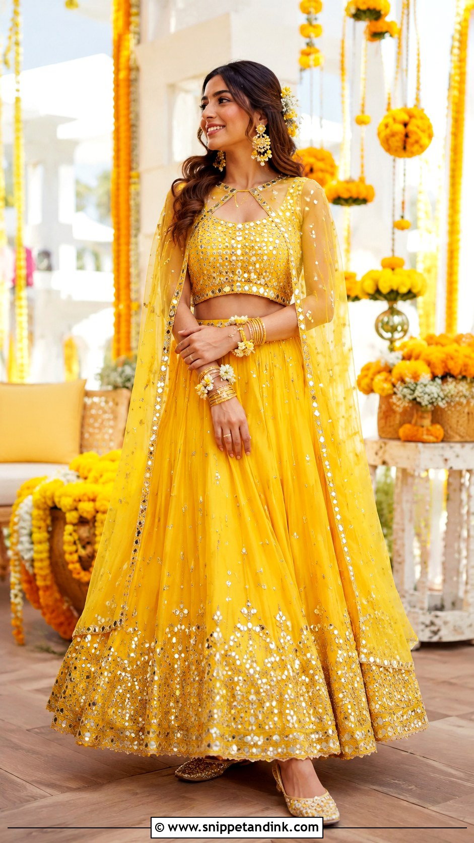 Floral Jewelry Bridal Haldi Outfit - Snippet and Ink - 25 Bridal Haldi Dress Ideas
