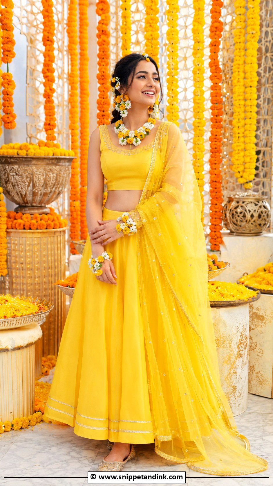 Floral Jewelry Haldi Outfit - Snippet and Ink - 30 Haldi Outfits for Women