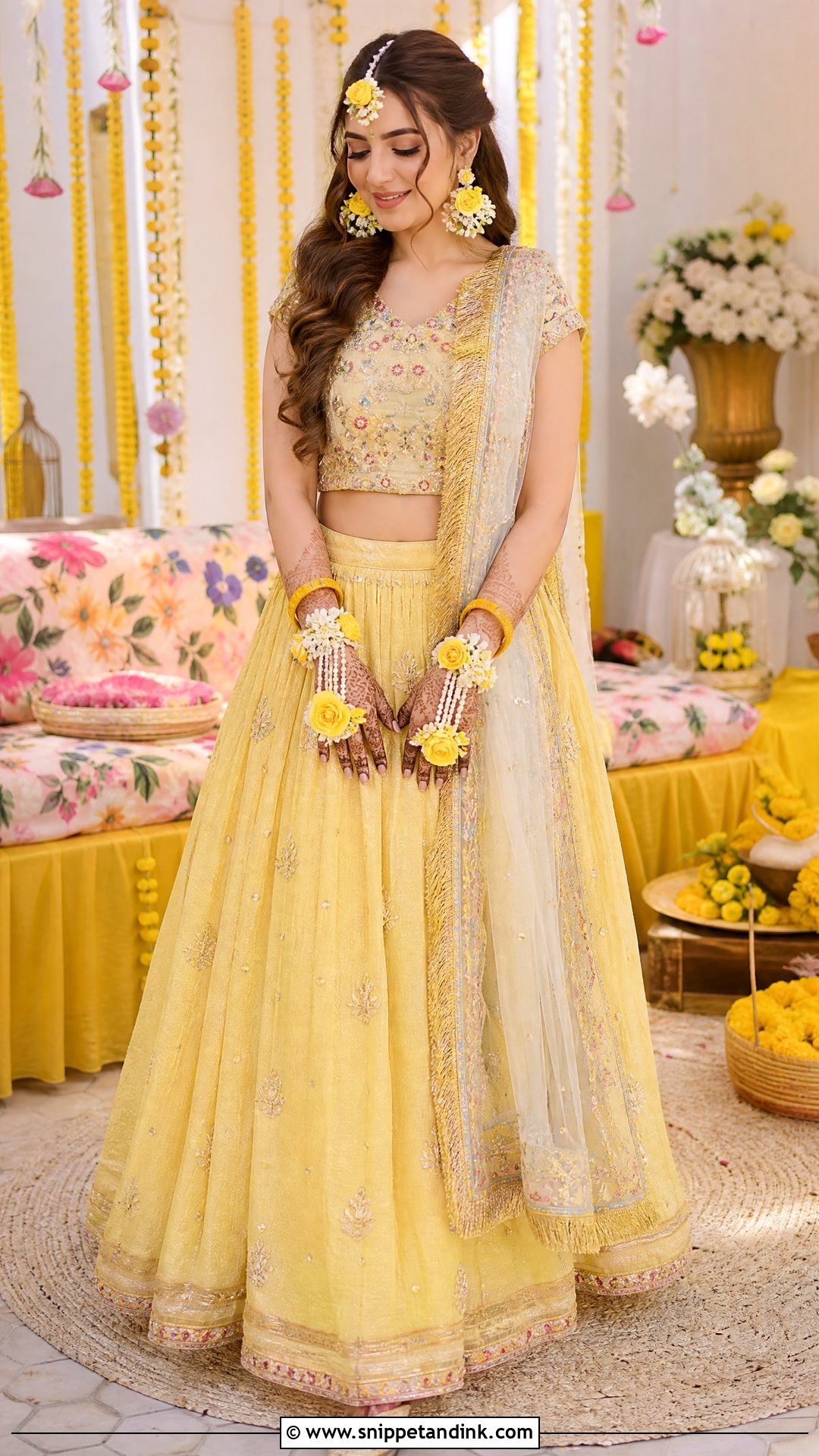 Floral Jewelry Mehndi Dress For Bride - Snippet and Ink - 25 Mehndi Dress for Bride Pakistani Bridal Ideas
