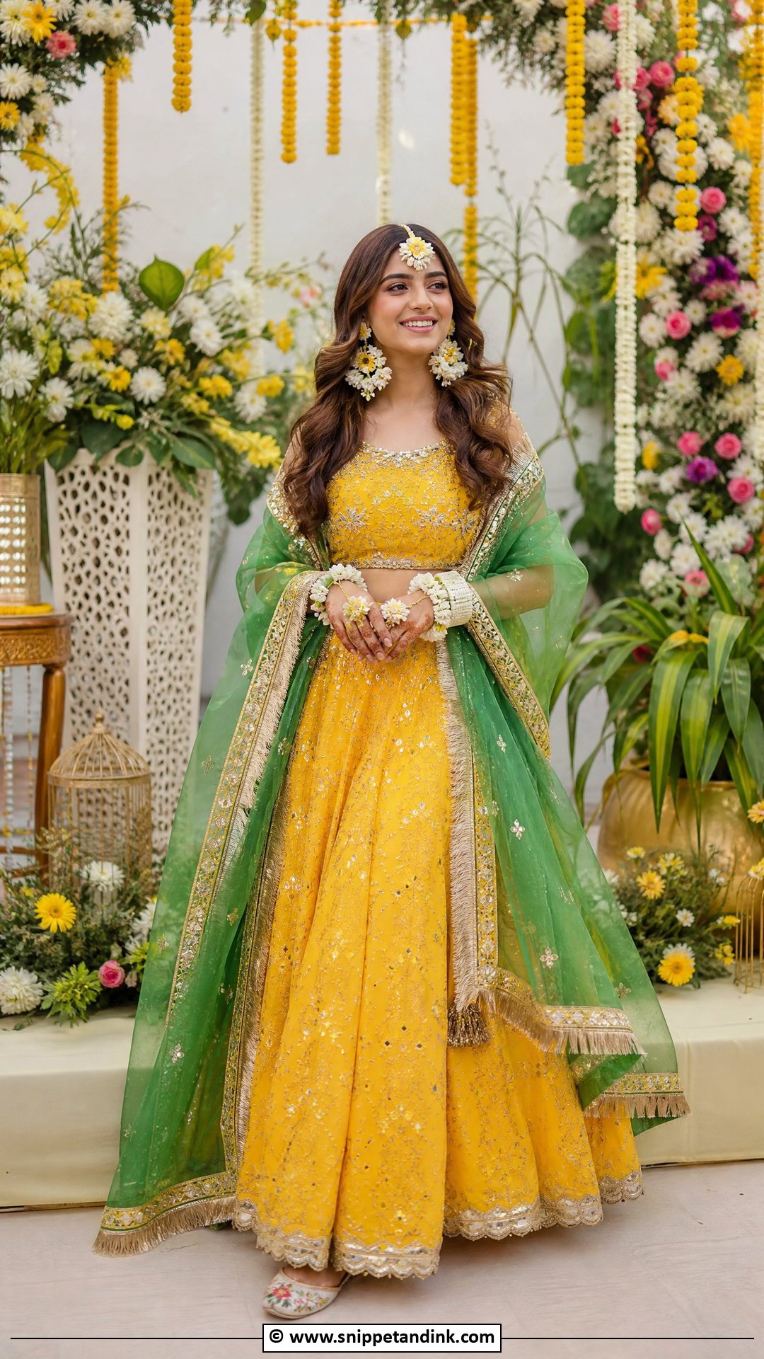 Floral Jewelry Mehndi Dress For Bride - Snippet and Ink - 35 Mehndi Dress for Bride Ideas