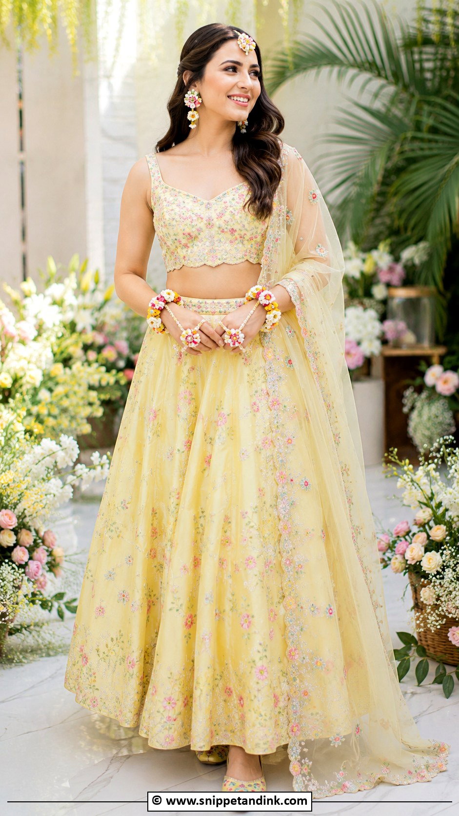 Floral Jewelry Mehndi Outfit - Snippet and Ink - 30 Mehandi Dresses Mehndi Outfit