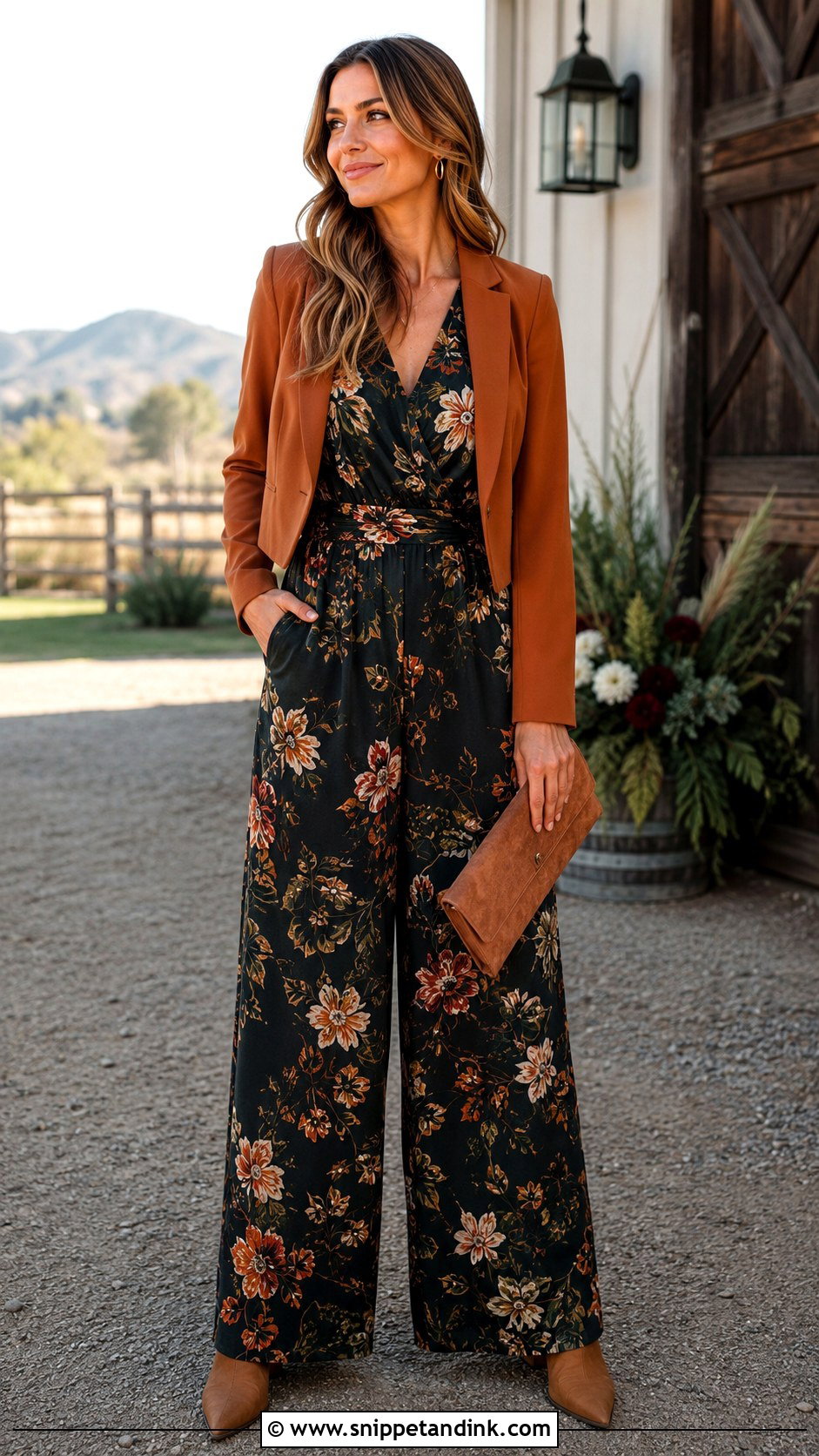 Floral Jumpsuit With Cowboy Boots - Snippet and Ink - 20 Cowboy Boots Wedding Outfit Ideas