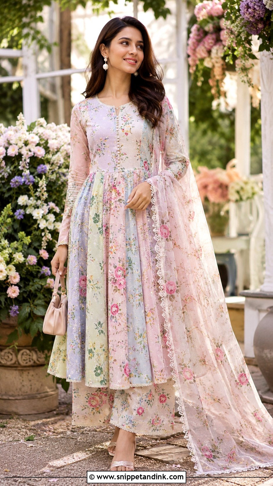 Floral Kaliyan Wala Frock Suit With Dupatta - Snippet and Ink - 25 Kaliyan Wala Frock Suit Ideas