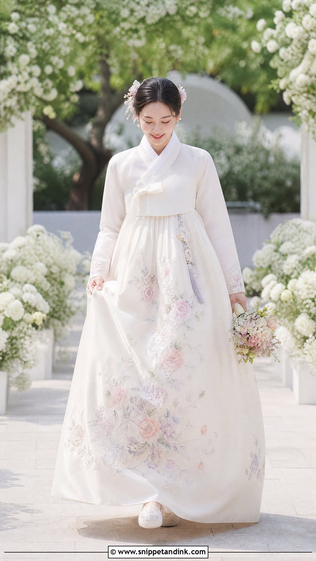 Floral Korean Hanbok Wedding Dress Gown - Snippet and Ink - 25 Korean Wedding Dress Gowns
