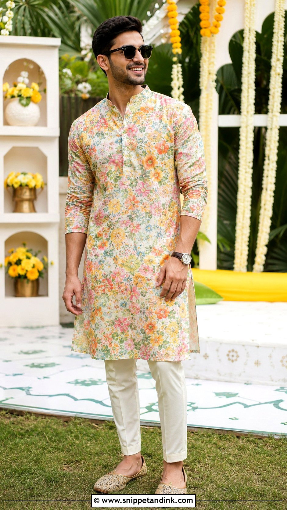 Floral Kurta Brother Mehndi Outfit - Snippet and Ink - 20 Brother Outfit for Sister Wedding Ideas