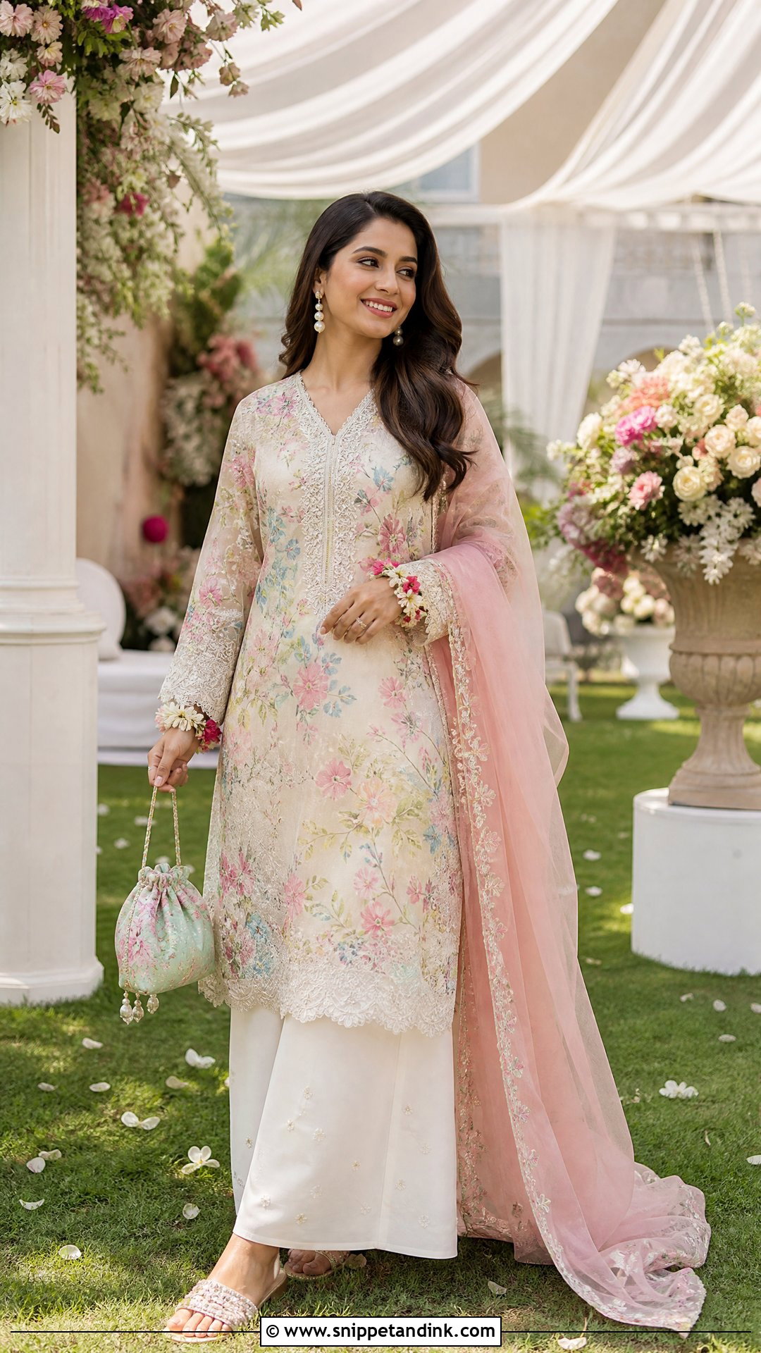 Floral Kurta With White Palazzo Pants - Snippet and Ink - 20 Palazos Outfit Indian Wedding Ideas