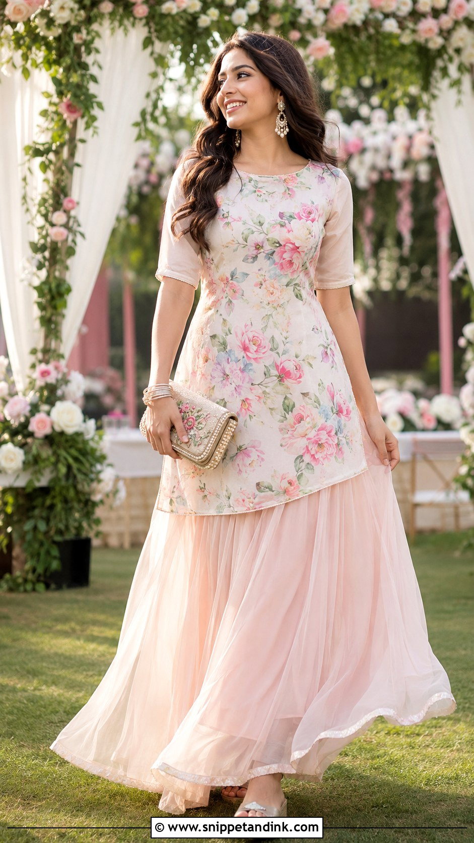 Floral Kurti With Flared Skirt - Snippet and Ink - 20 Wedding Kurti Ideas