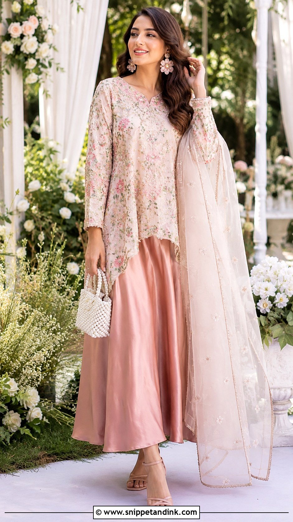 Floral Kurti With Plain Satin Skirt - Snippet and Ink - 20 Kurti Skirt Indian Weddings Ideas