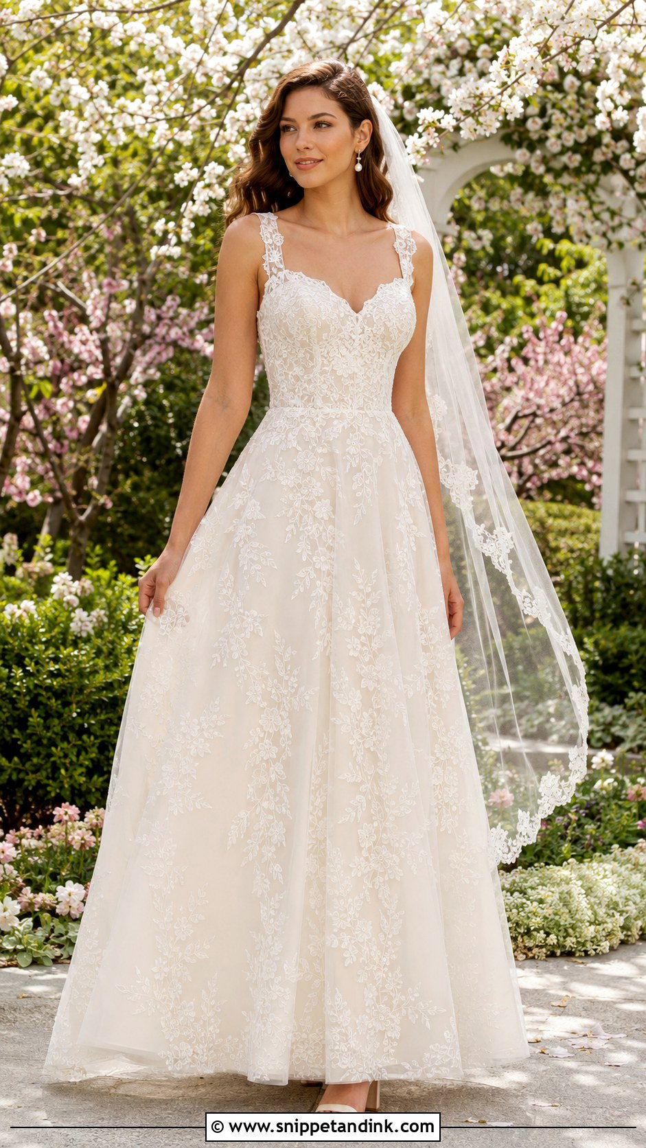 Floral Lace A Line April Wedding Dress - Snippet and Ink - 20 April Wedding Dress Ideas