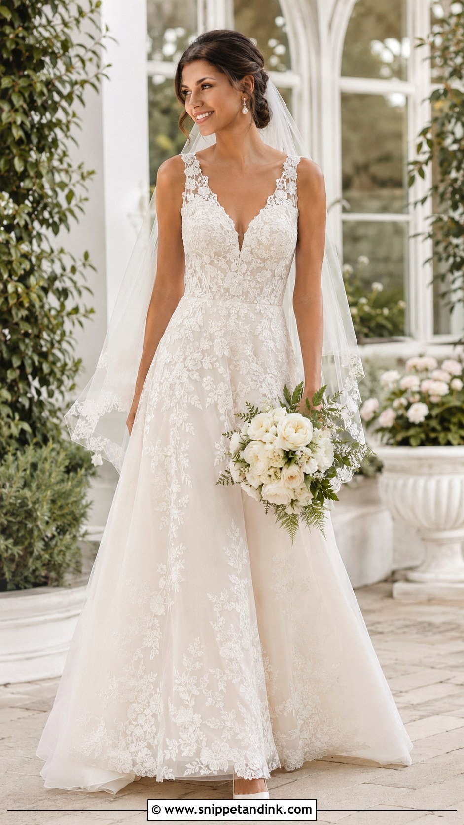 Floral Lace A Line Bridal Dress - Snippet and Ink - 20 Lace Bridal Dresses