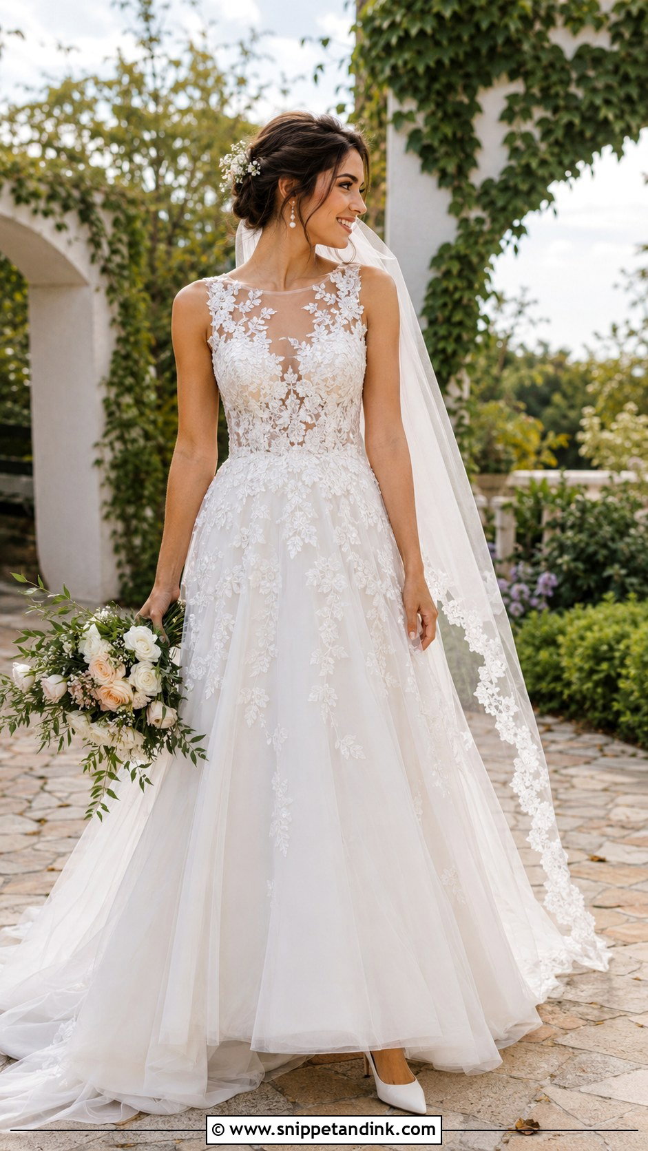 Floral Lace A Line Wedding Dress - Snippet and Ink - 20 Fairy Tail Wedding Dress Ideas