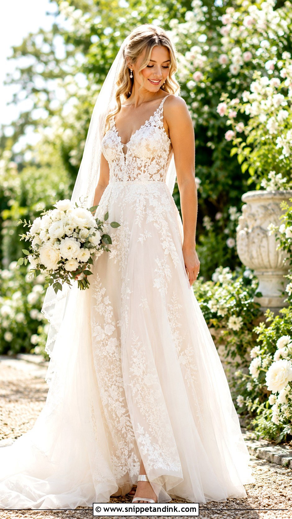Floral Lace A Line Wedding Dress - Snippet and Ink - 25 Classic Elegant Wedding Dresses
