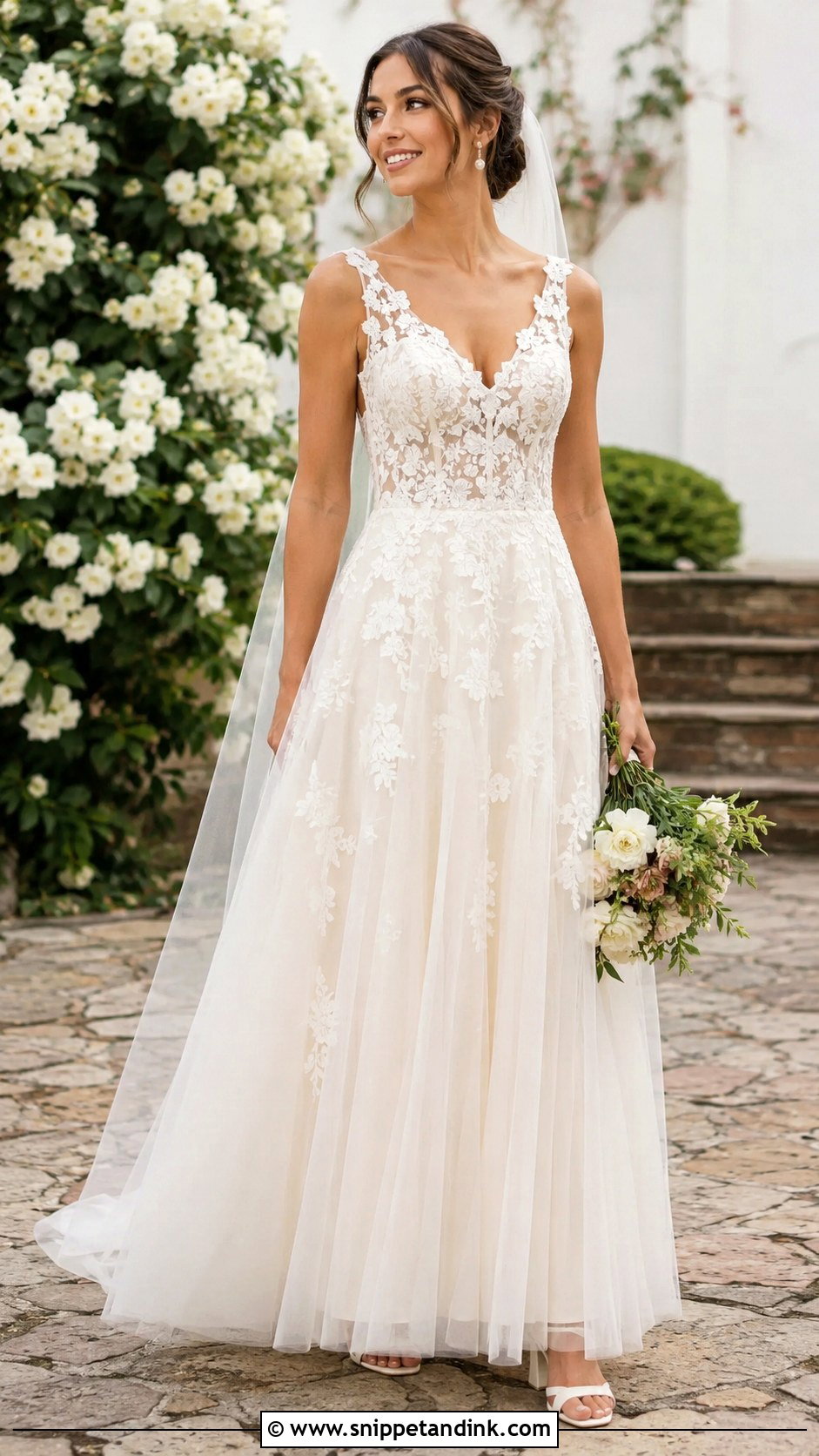 Floral Lace A Line Wedding Dress - Snippet and Ink - 25 Floral Lace Wedding Dress Ideas