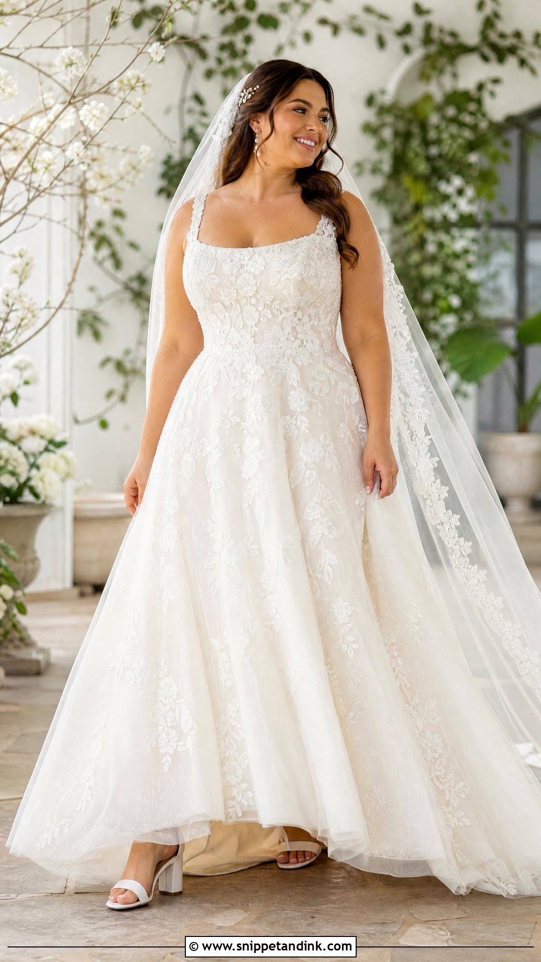 Floral Lace A Line Wedding Dress - Snippet and Ink - 25 Wedding Dresses for Big Busts