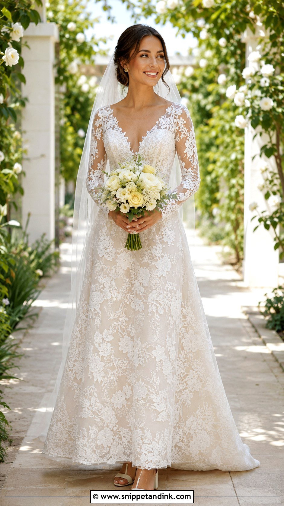 Floral Lace A Line Wedding Dress - Snippet and Ink - 20 70s Inspired Wedding Dress Ideas