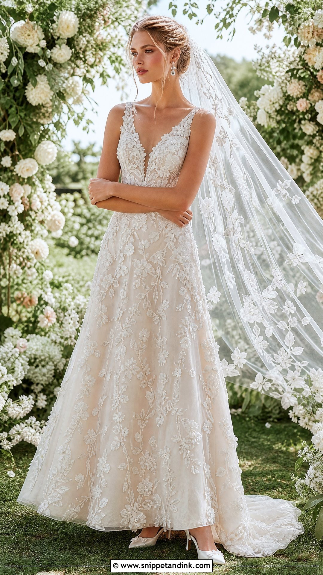Floral Lace A Line Wedding Dress - Snippet and Ink - 20 Romantic Fairytale Wedding Dresses