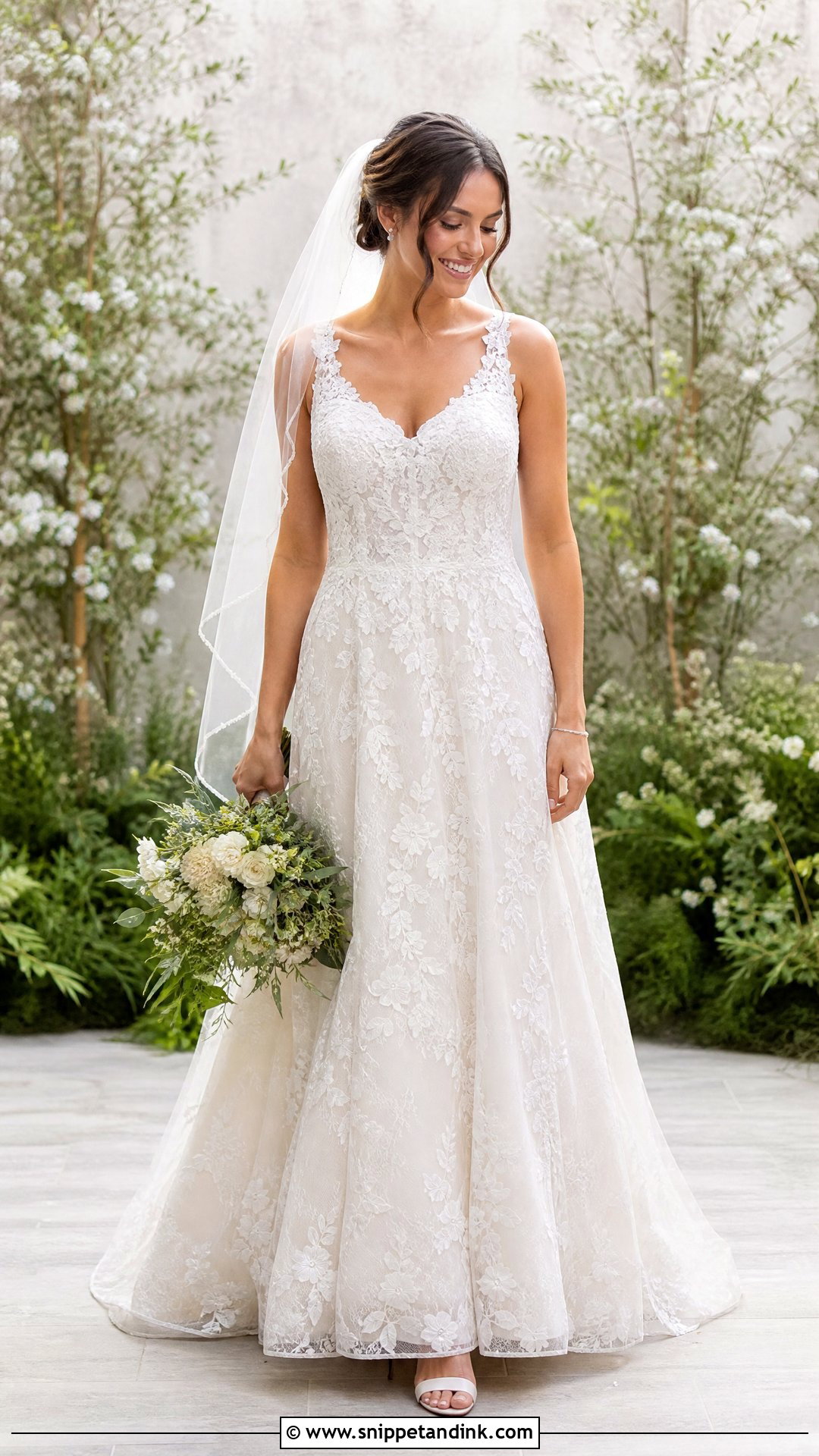 Floral Lace A Line Wedding Dress - Snippet and Ink - 20 Wedding Dresses with Flowers Detail