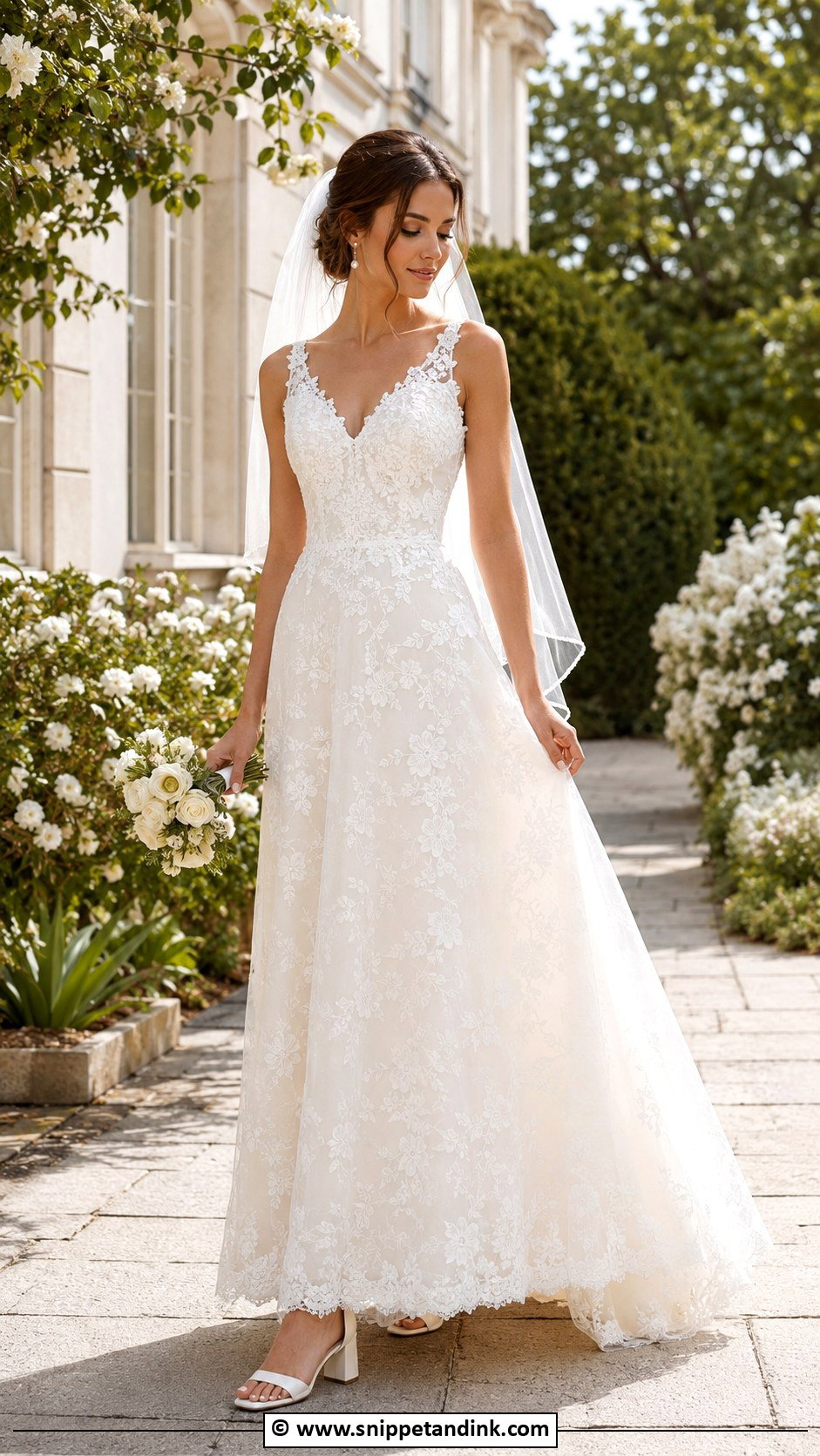 Floral Lace A Line Wedding Dress - Snippet and Ink - 25 Wedding Dress with Flowers