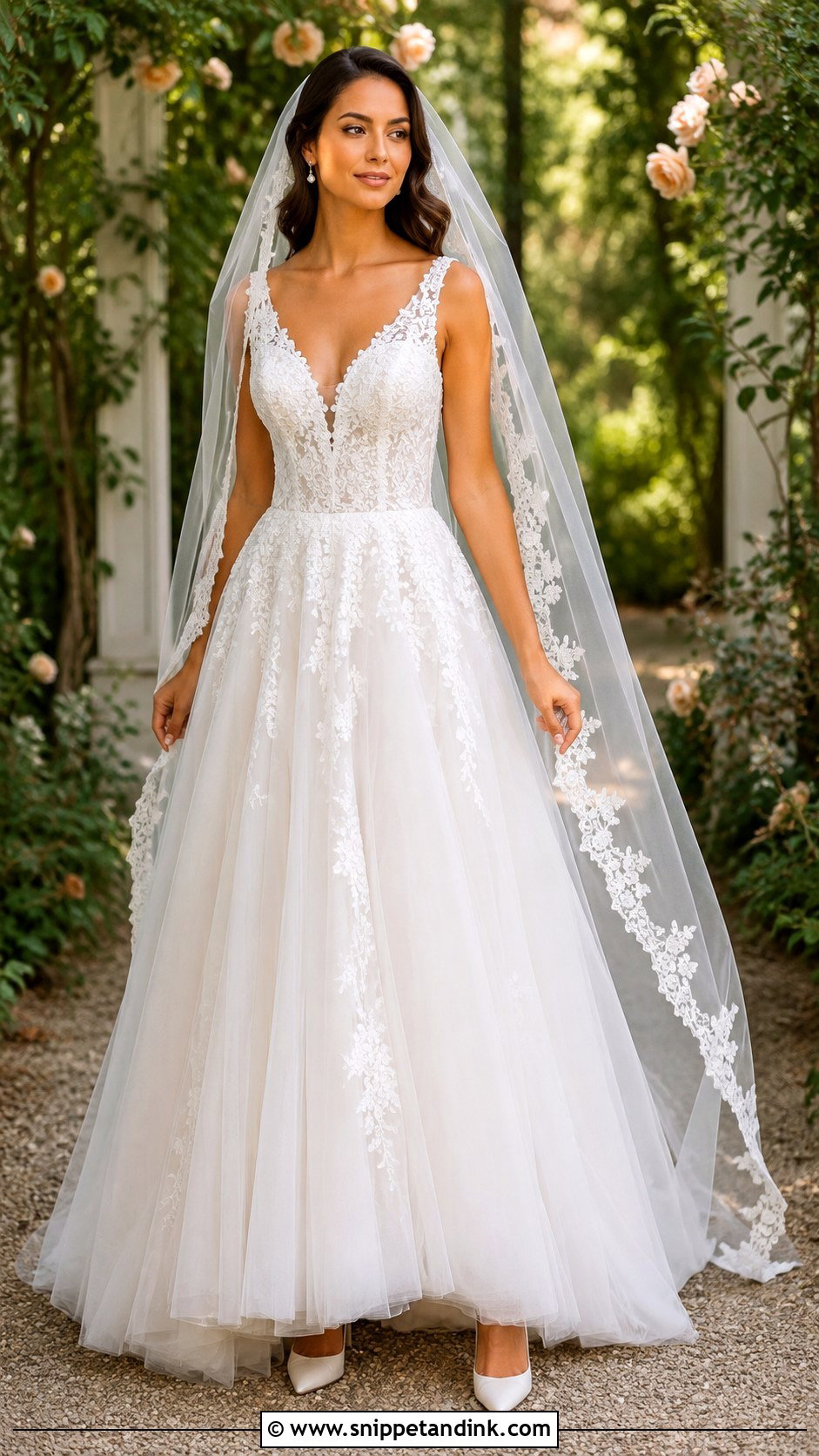 Floral Lace And Tulle A Line Wedding Dress - Snippet and Ink - 20 Lace and Tulle Wedding Dress Ideas