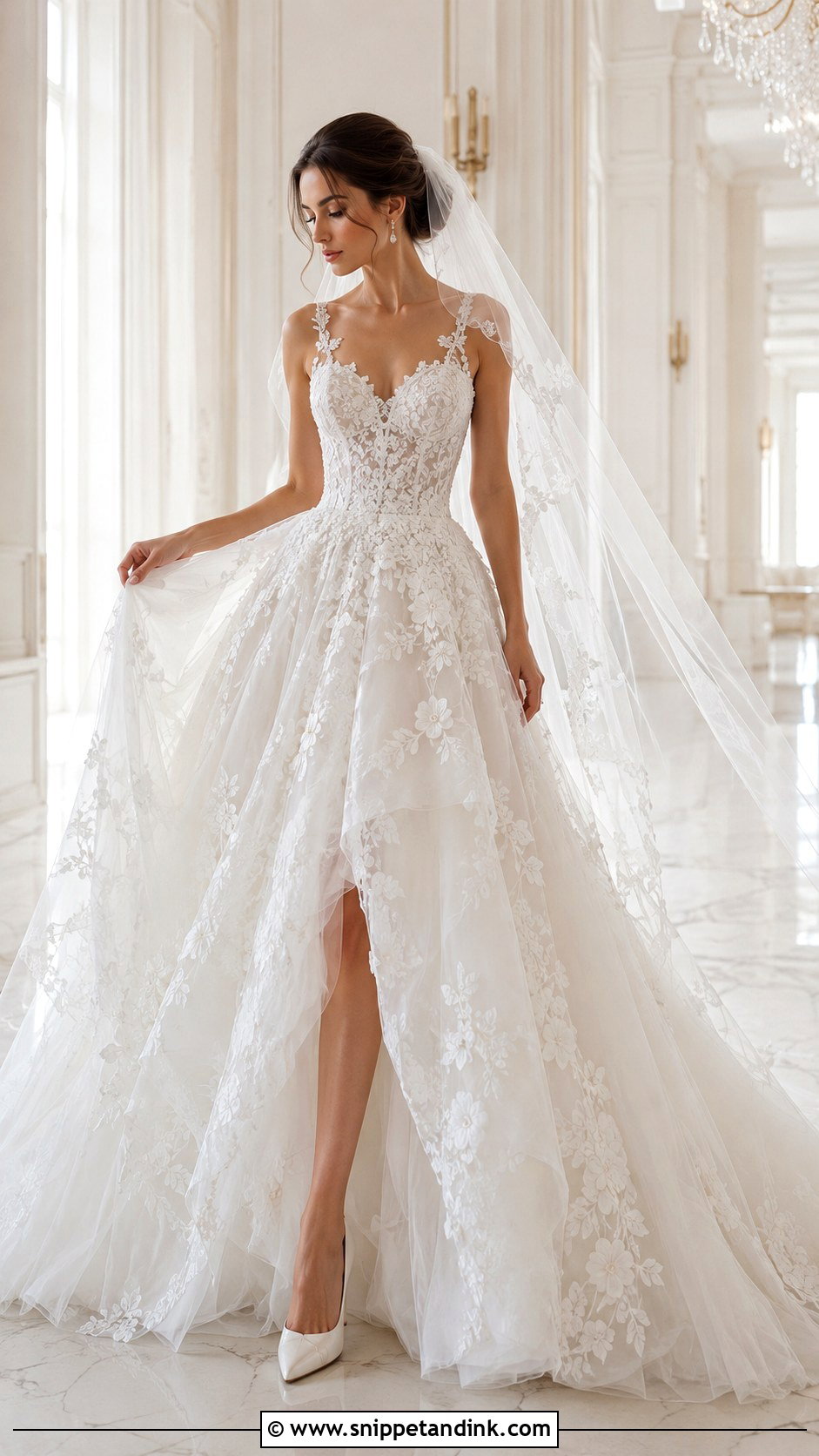 Floral Lace Ball Gown Wedding Dress - Snippet and Ink - 25 Floral Lace Wedding Dress Ideas