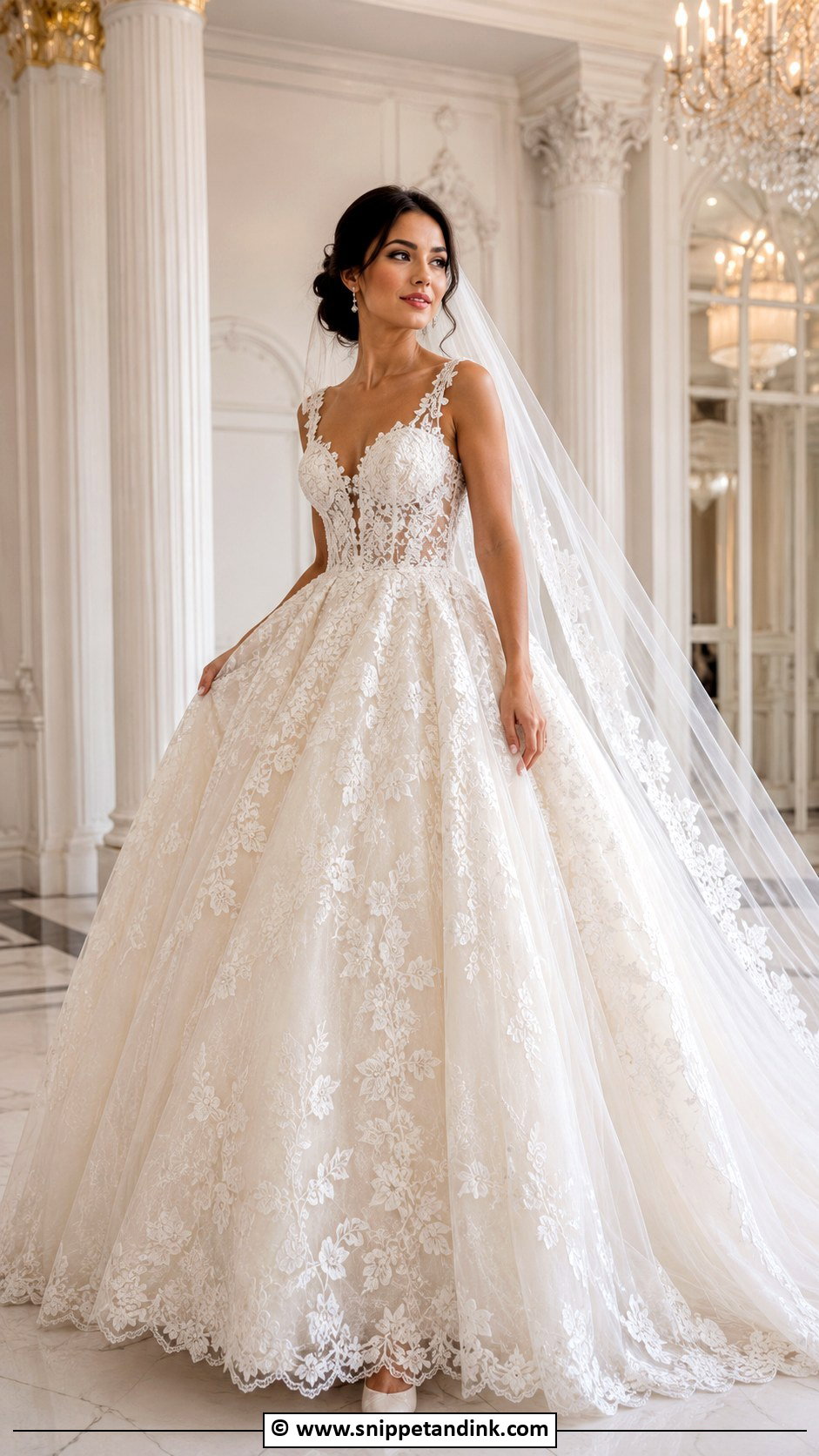 Floral Lace Ball Gown Wedding Dress - Snippet and Ink - 30 Flower Wedding Dress Ideas