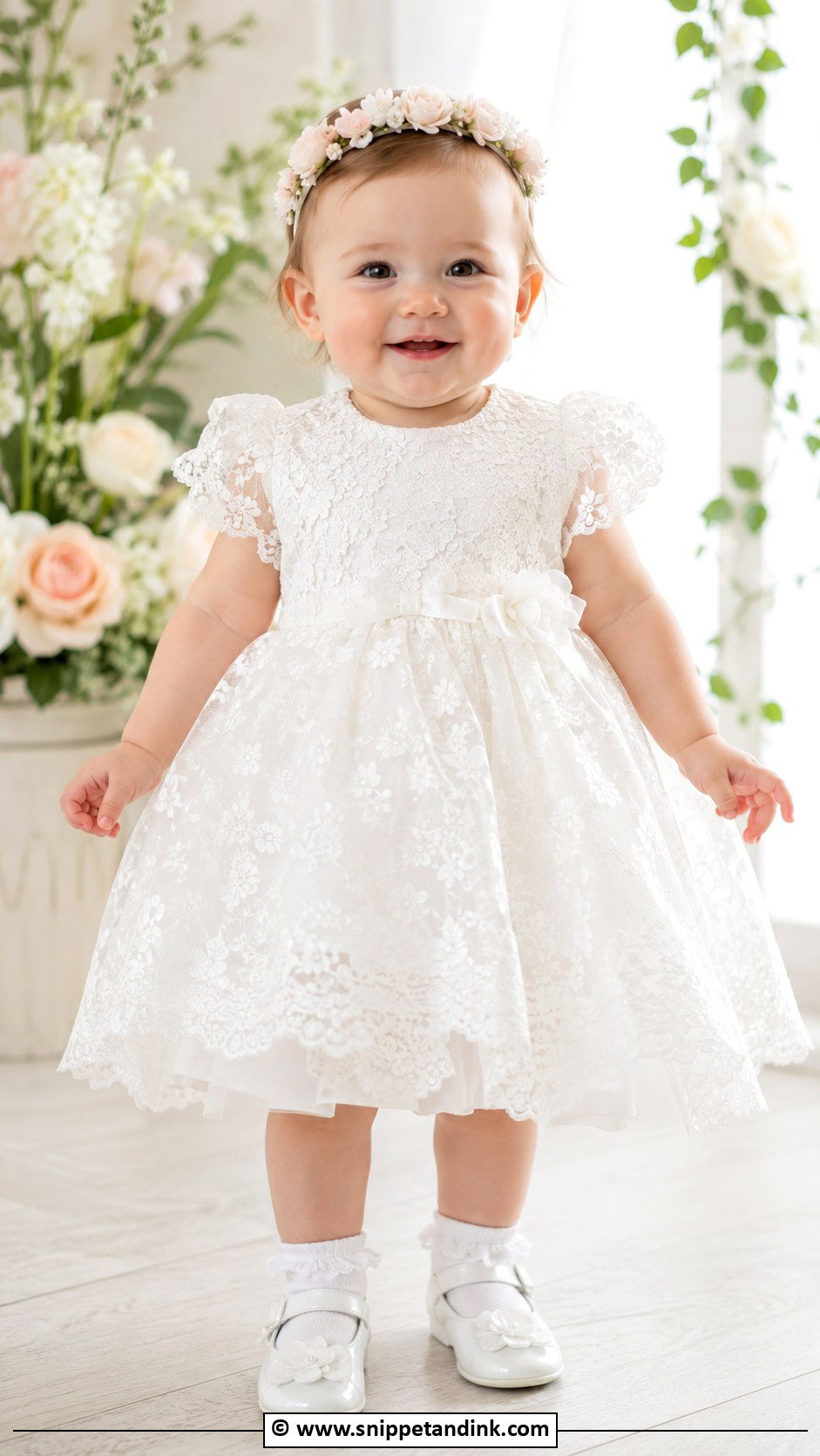 Floral Lace Baptism Dress With Soft Headband - Snippet and Ink - 25 Baby Girl Baptism Dress Ideas