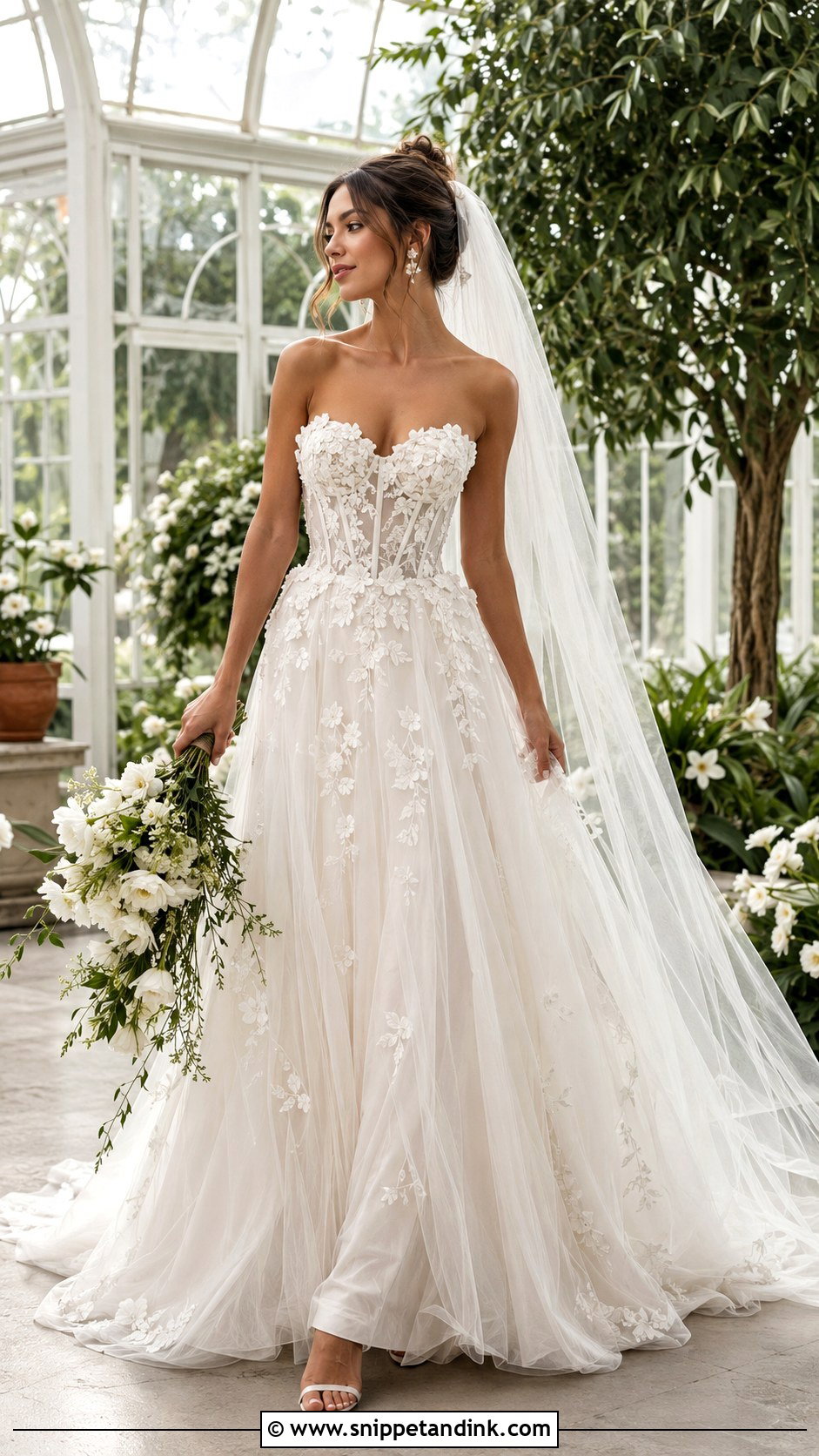 Floral Lace Basque Waist Wedding Dress - Snippet and Ink - 20 Basque Waist Lace Wedding Dress Ideas