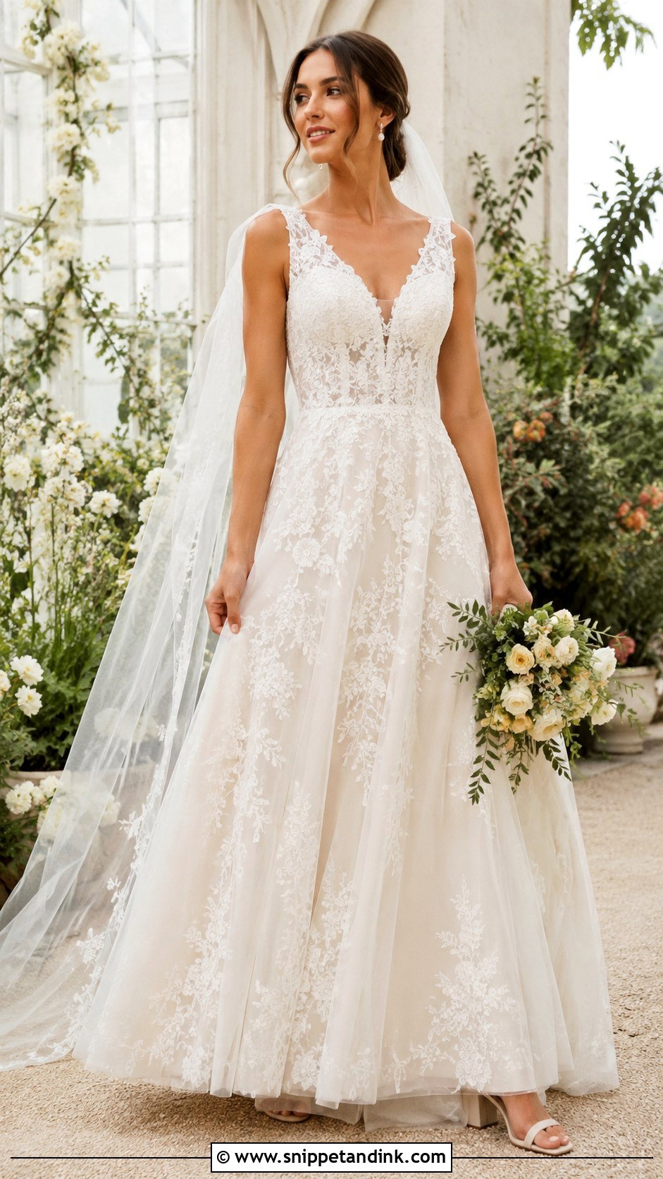 Floral Lace Boho A Line Wedding Dress - Snippet and Ink - 20 Boho a Line Wedding Dress Ideas