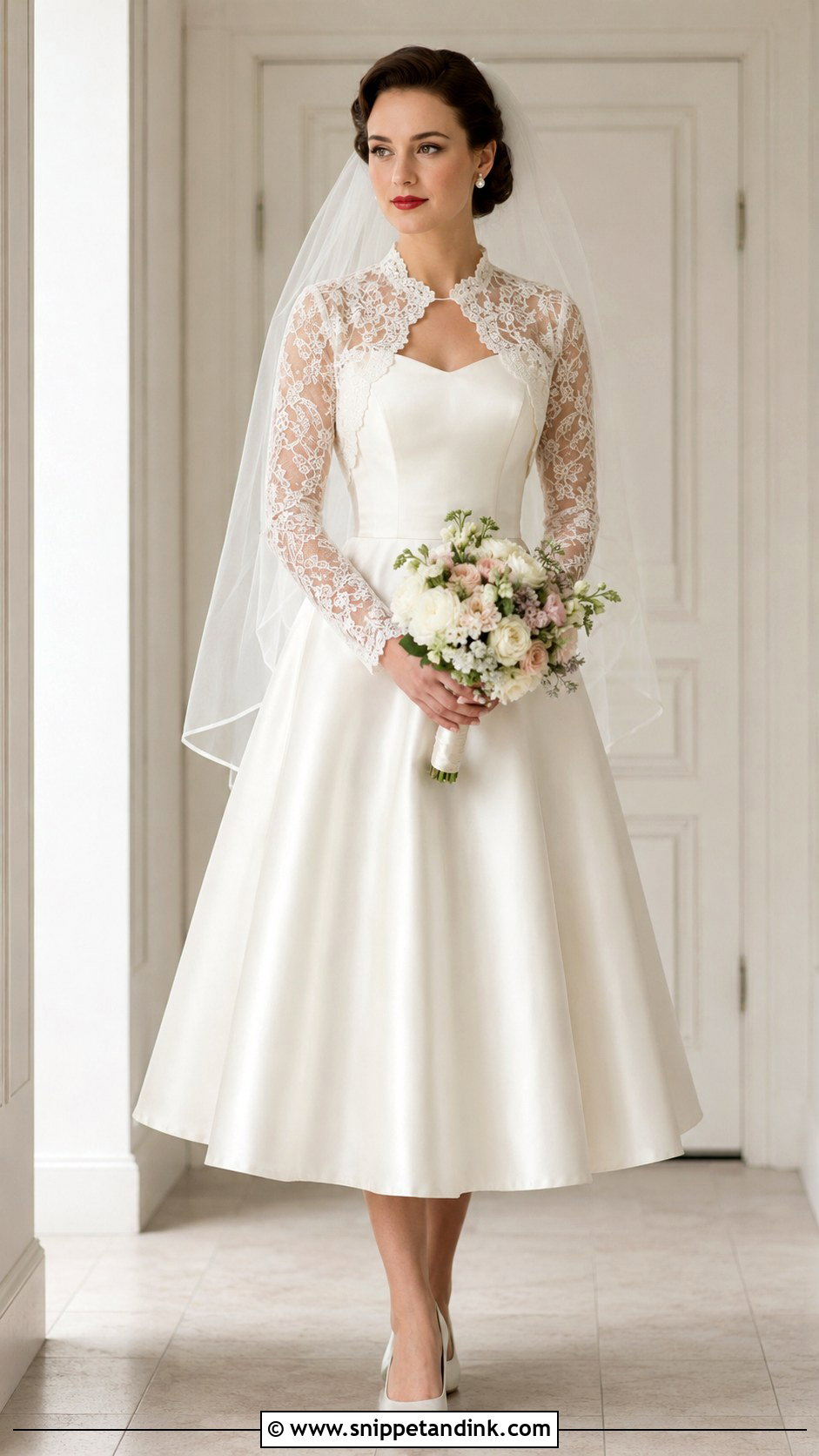 Floral Lace Bridal Bolero With Vintage Dress - Snippet and Ink - 25 Bridal Bolero Ideas
