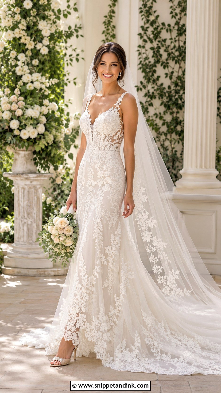 Floral Lace Cathedral Wedding Dress - Snippet and Ink - 30 Cathedral Wedding Dress Ideas