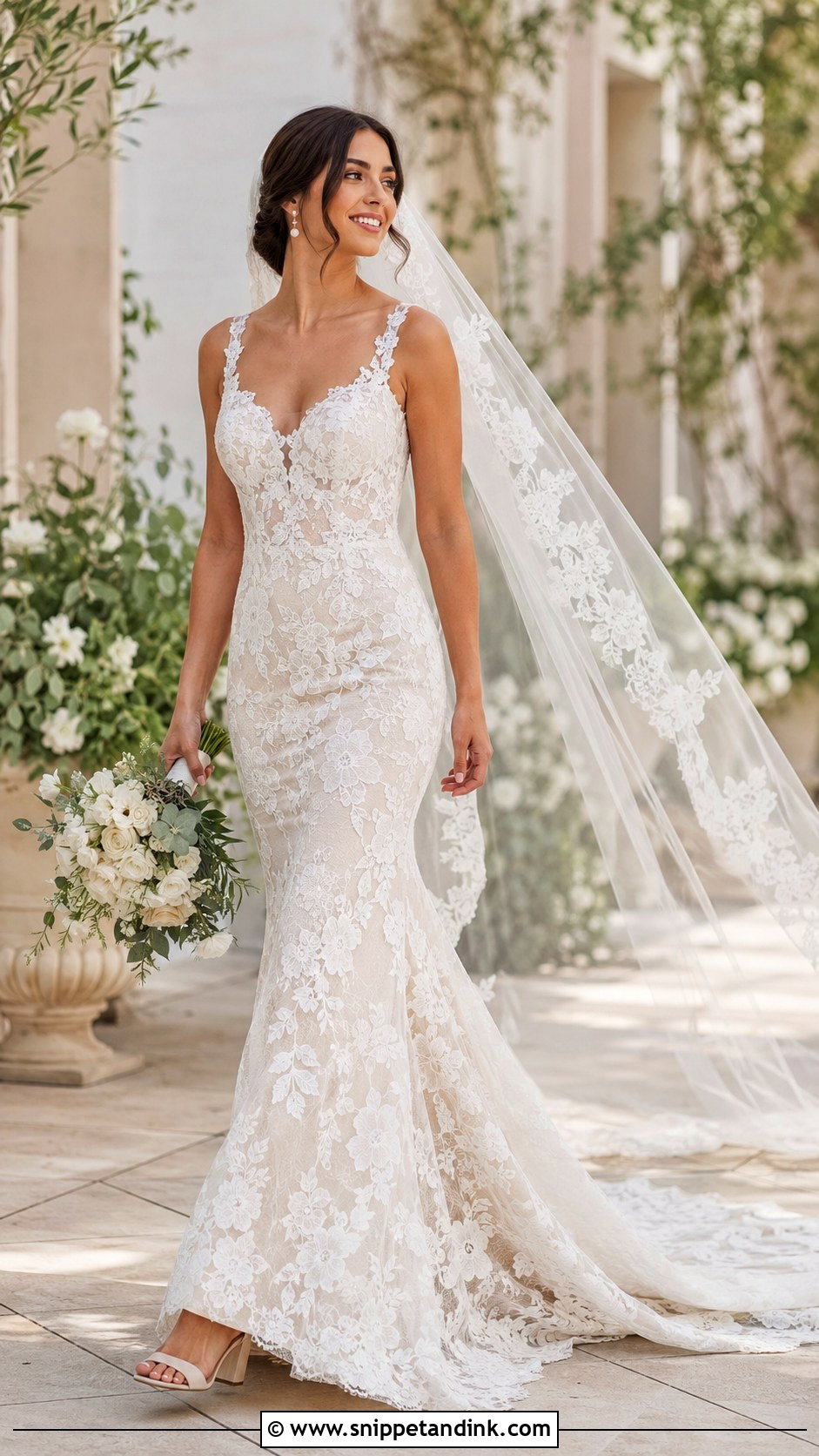 Floral Lace Fishtail Wedding Dress - Snippet and Ink - 20 Fishtail Wedding Dresses