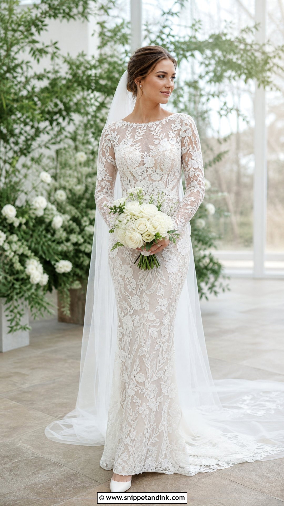 Floral Lace Fitted Wedding Dress With Sleeves - Snippet and Ink - 25 Fitted Lace Wedding Dress with Sleeves
