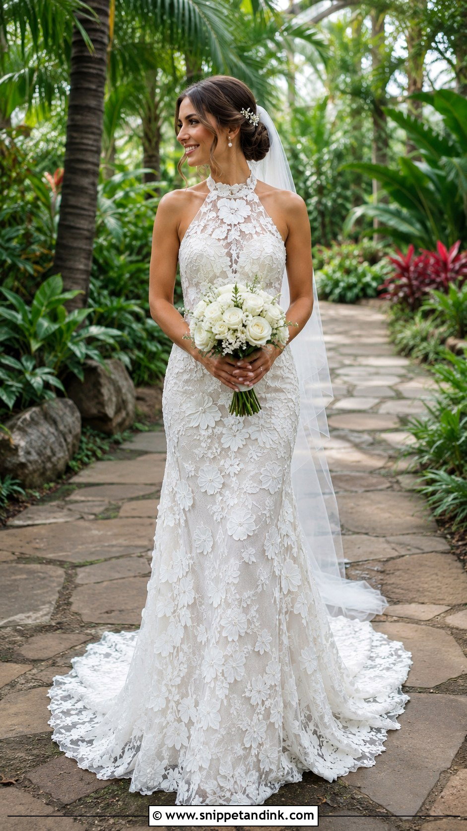 Floral Lace Halter Wedding Dress - Snippet and Ink - 20 Lace Halter Wedding Dress Ideas